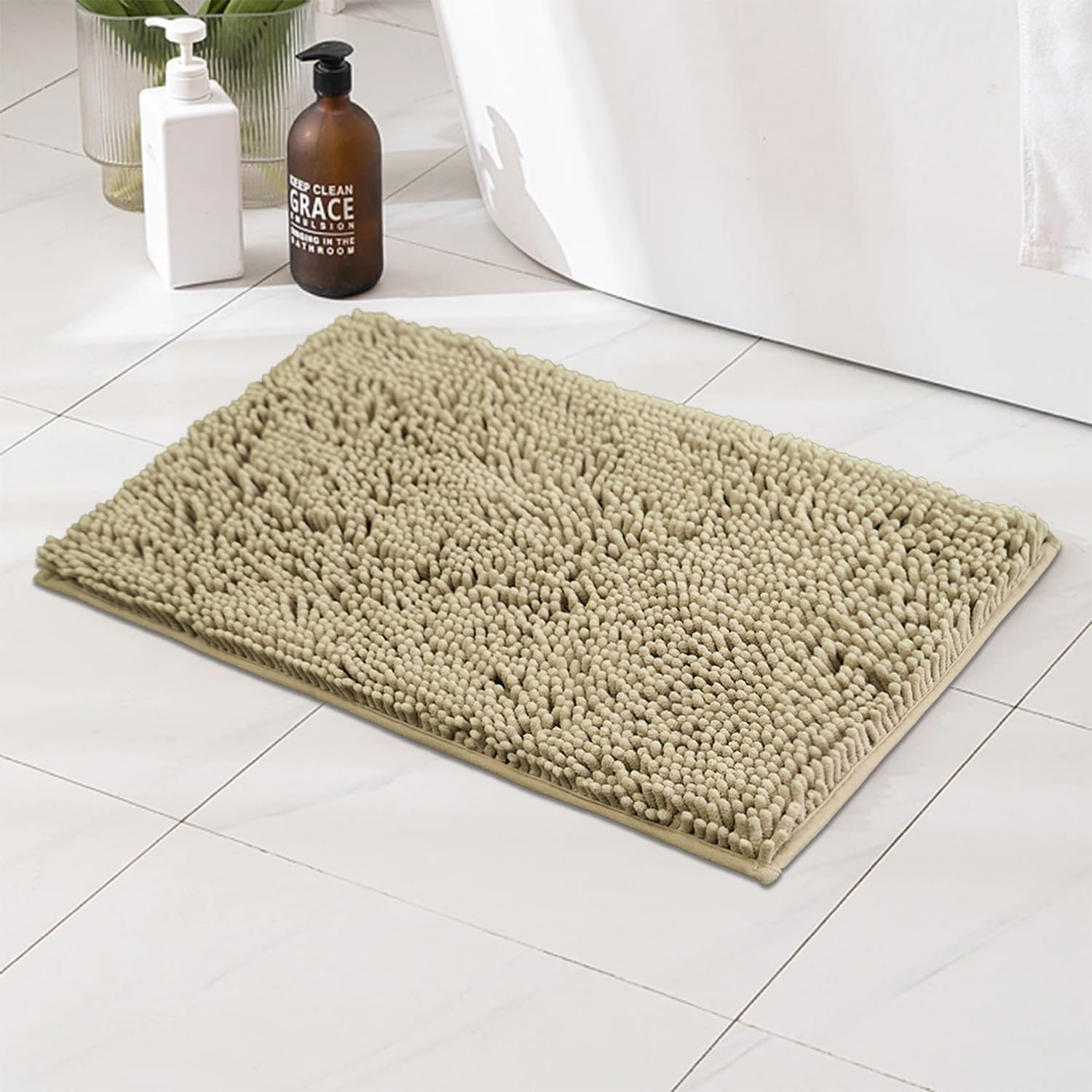 Bathroom Rugs Sets 2 Piece, Ultra Soft Absorbent Bath mat Chenille Bathroom Rug, Antiskid Bath mats Washable Bathroom mat (20x32 inch + 16x24 inch)