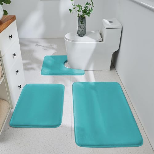 Bathroom Rugs Sets 3 Piece, Ultra Soft Velvet Memory Foam Bath Rugs, Non-Slip & PVC Backing Bathroom Mat Set, Washable Quick Dry Bathroom Rug