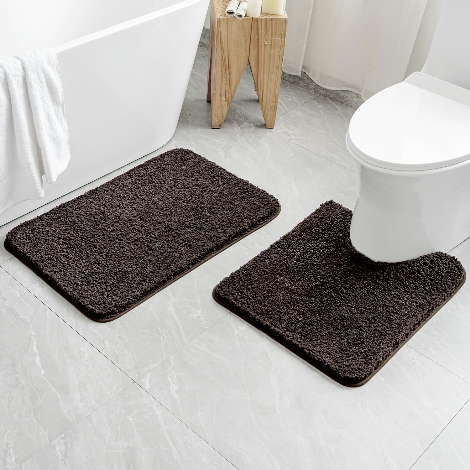 Pink Bathroom Rugs Sets 2 Piece - Absorbent Bath Mats Set Made of Thick Fluffy Microsiber for Bathroom Floor, Tub or Entryway, Non Slip Rubber Backside