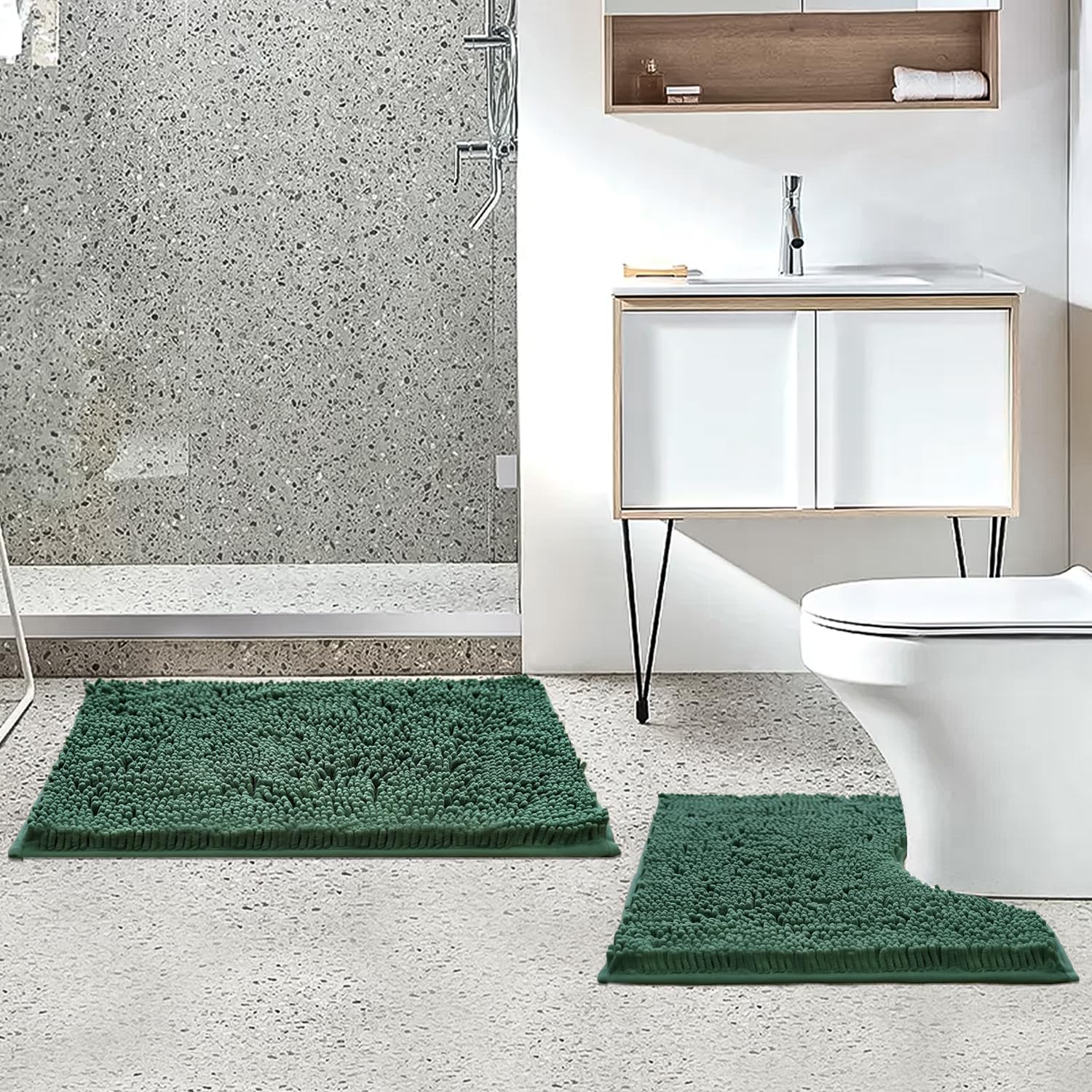 Bathroom Rugs Sets 2 Piece, Ultra Soft Absorbent Bath mat Chenille Bathroom Rug, Antiskid Bath mats Washable Bathroom mat (20x32 inch + 16x24 inch)