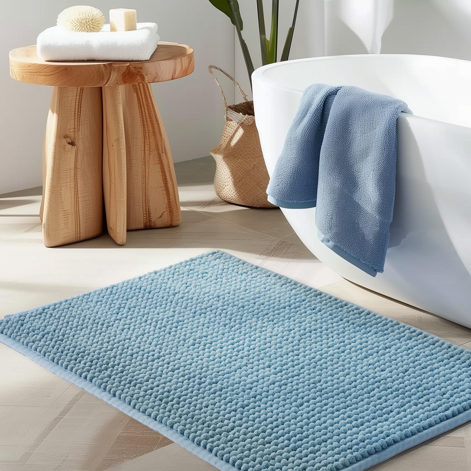 Chunky Ombre Chenille Bathroom Rug, Small Water Absorbent Soft Bath Rugs for Bathroom Floor, Thick Non Slip Cute Bath Mat Washable Quick Dry Shower Mats