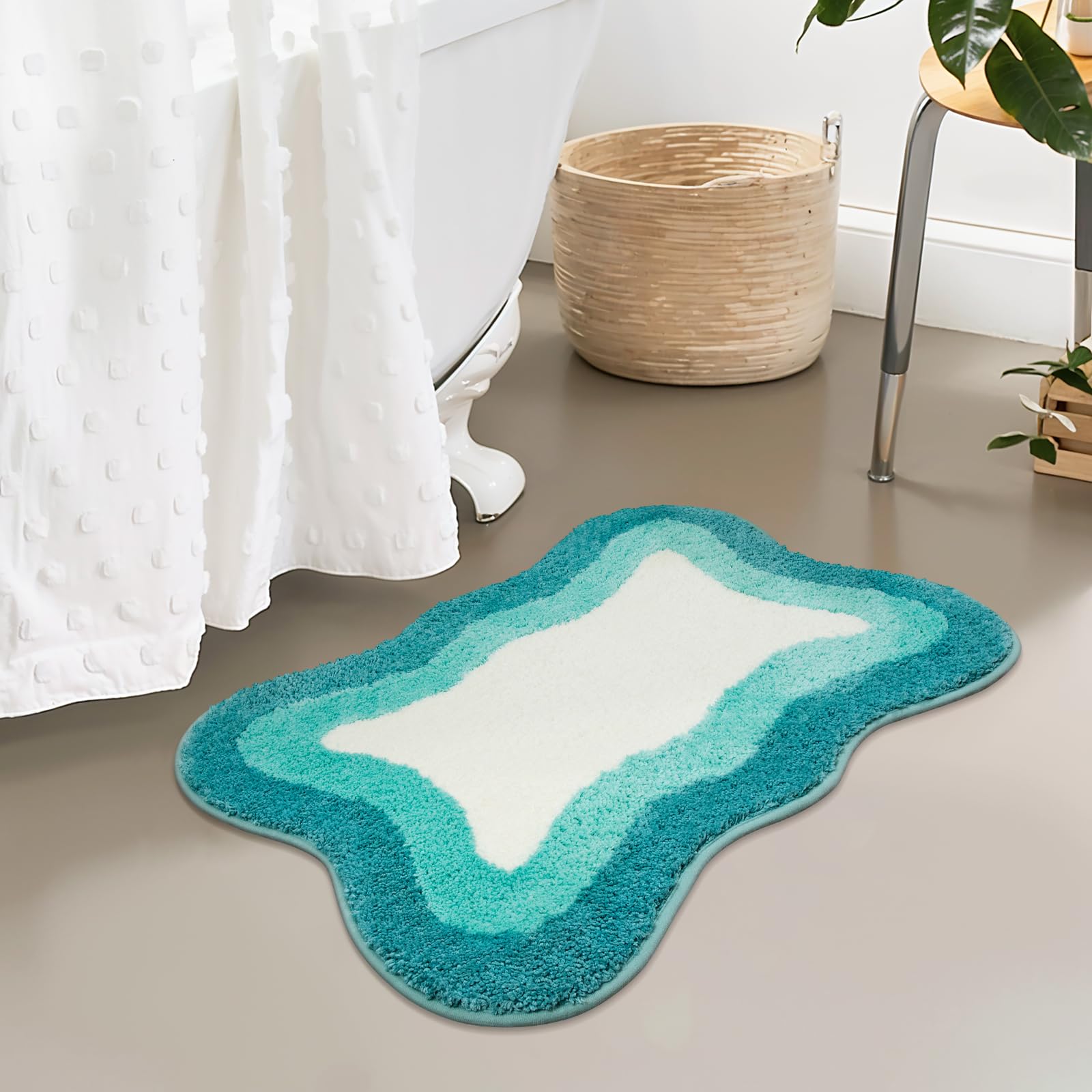 Bathroom Rugs Non Slip Washable, Soft Plush Irregular Shape Non Slip Bath Mat,Microfiber Machine Washable Floor Mat Carpet for Bath Sink Tub Shower