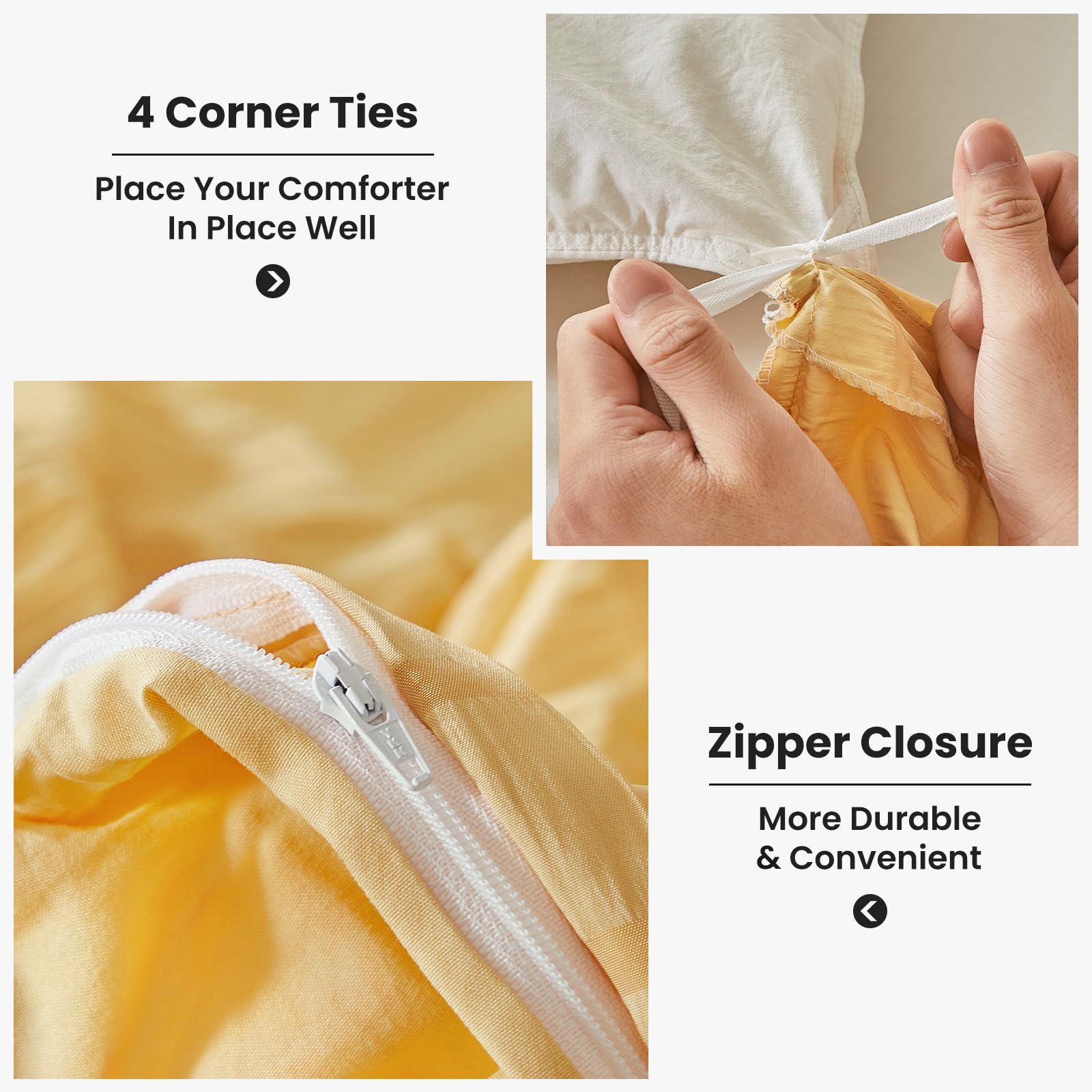 Duvet Cover Set Queen Size, 3pcs Washed Microfiber White Bedding Set, Soft Breathable Striped Textured Seersucker Duvet Cover with Zipper Closure & Corner Ties