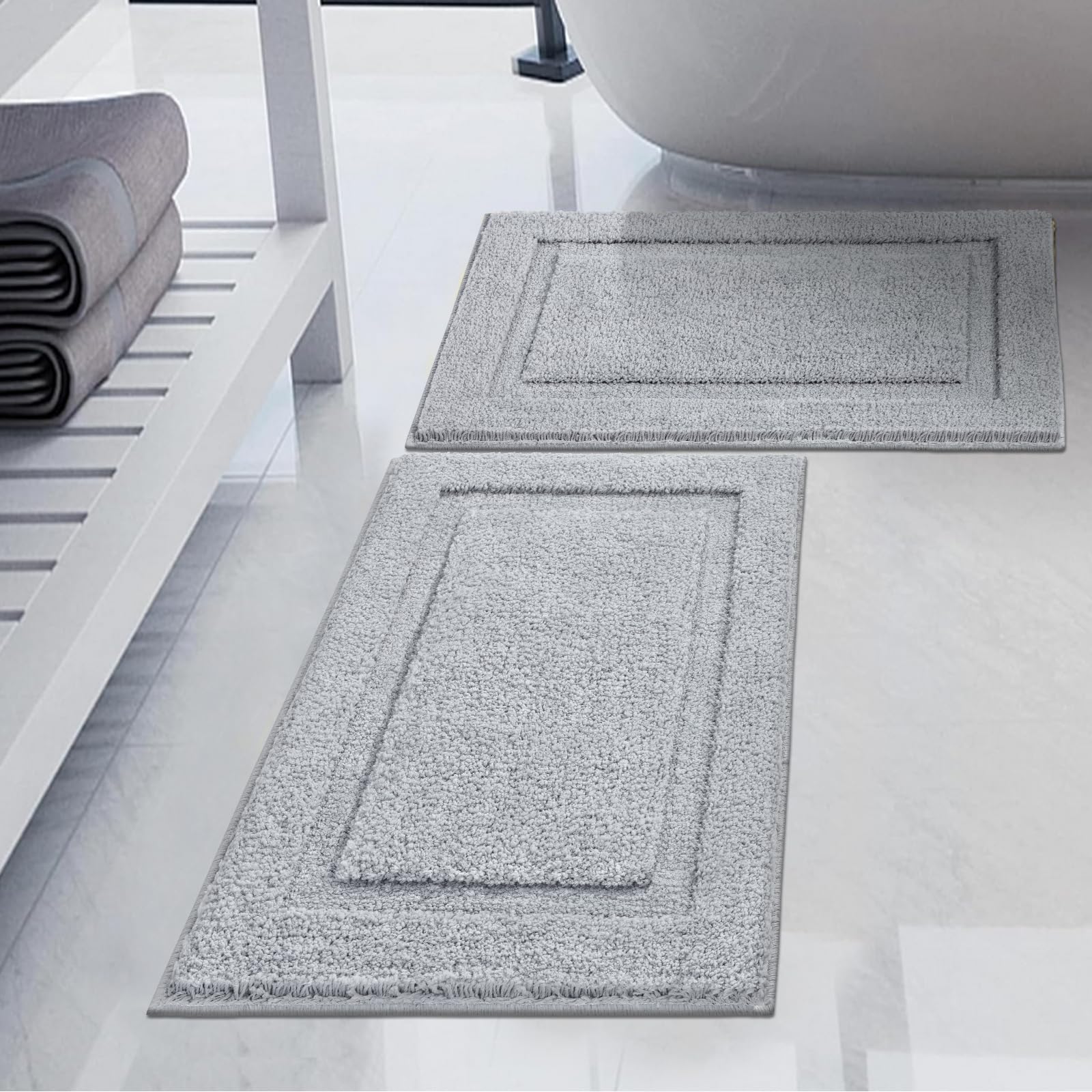 改SHACOS Super Soft Bath Rugs Set of 2 Pieces 20x32 inch Bath Mat for Bathroom Rug Non Slip Plush Bath Rug Absorbent Bathroom Rug Set Washable, White