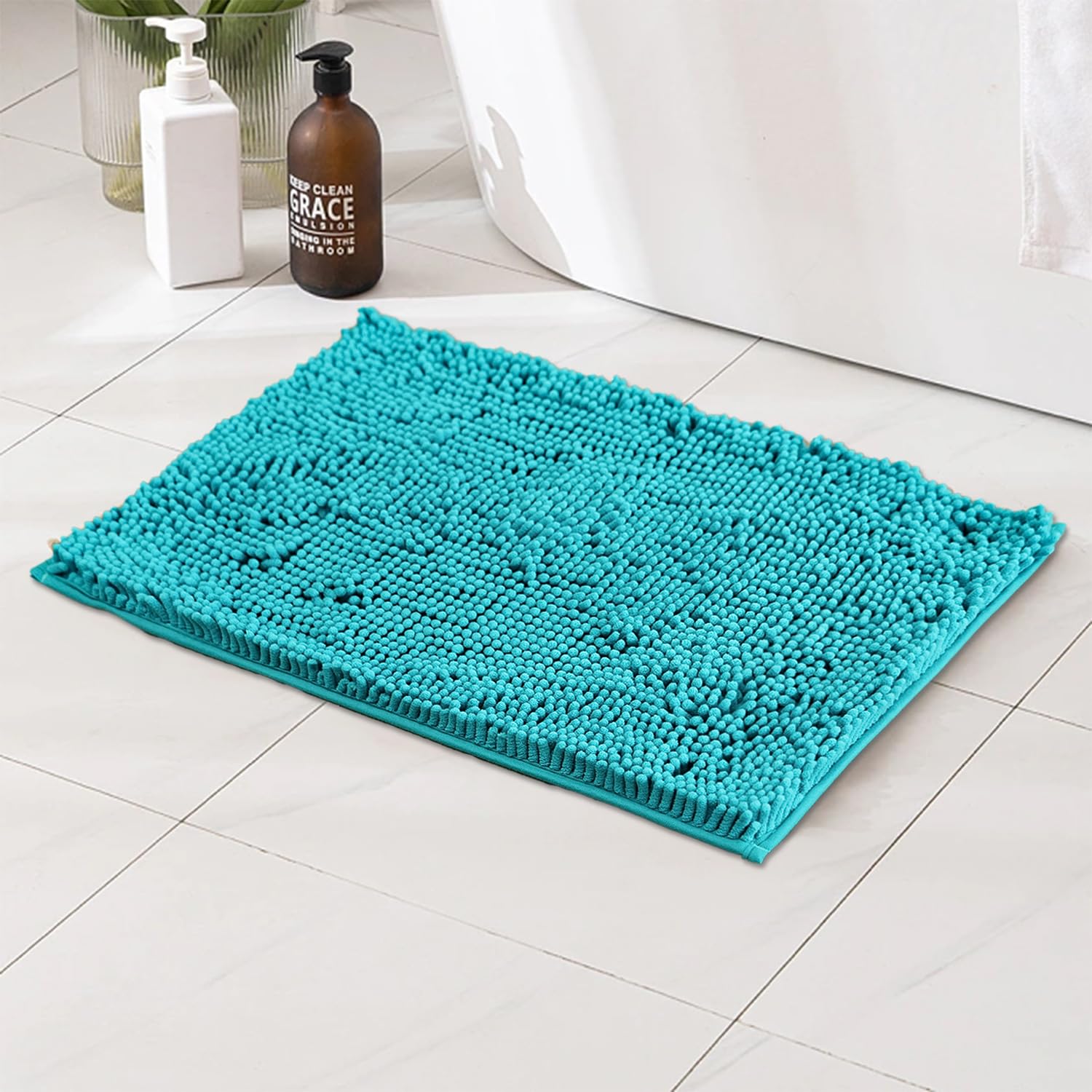 Bathroom Rugs Sets 2 Piece, Ultra Soft Absorbent Bath mat Chenille Bathroom Rug, Antiskid Bath mats Washable Bathroom mat (20x32 inch + 16x24 inch)