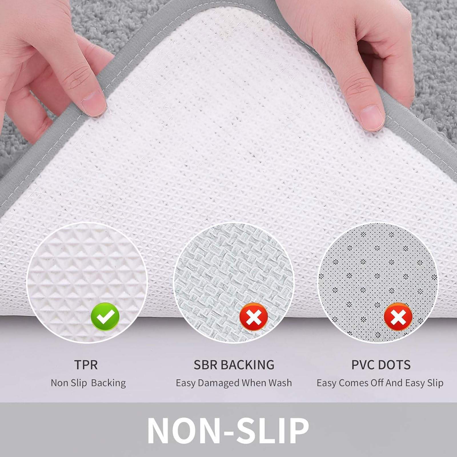 改Buganda Bathroom Rug Mat, Shaggy Soft and Absorbent Bath Rug, Non Slip, Thick Plush Machine Washable Bath Mat for Bathroom, Shower, and Tub (24 x 16, Grey)