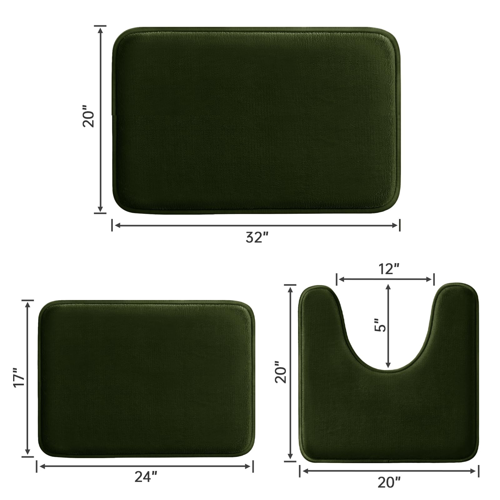 改HUXMEYSON Bathroom Rugs Sets 3 Piece, Ultra Soft Velvet Memory Foam Bath Rugs, Non-Slip &amp; PVC Backing Bathroom Mat Set, Washable Quick Dry Bathroom Rug - Black
