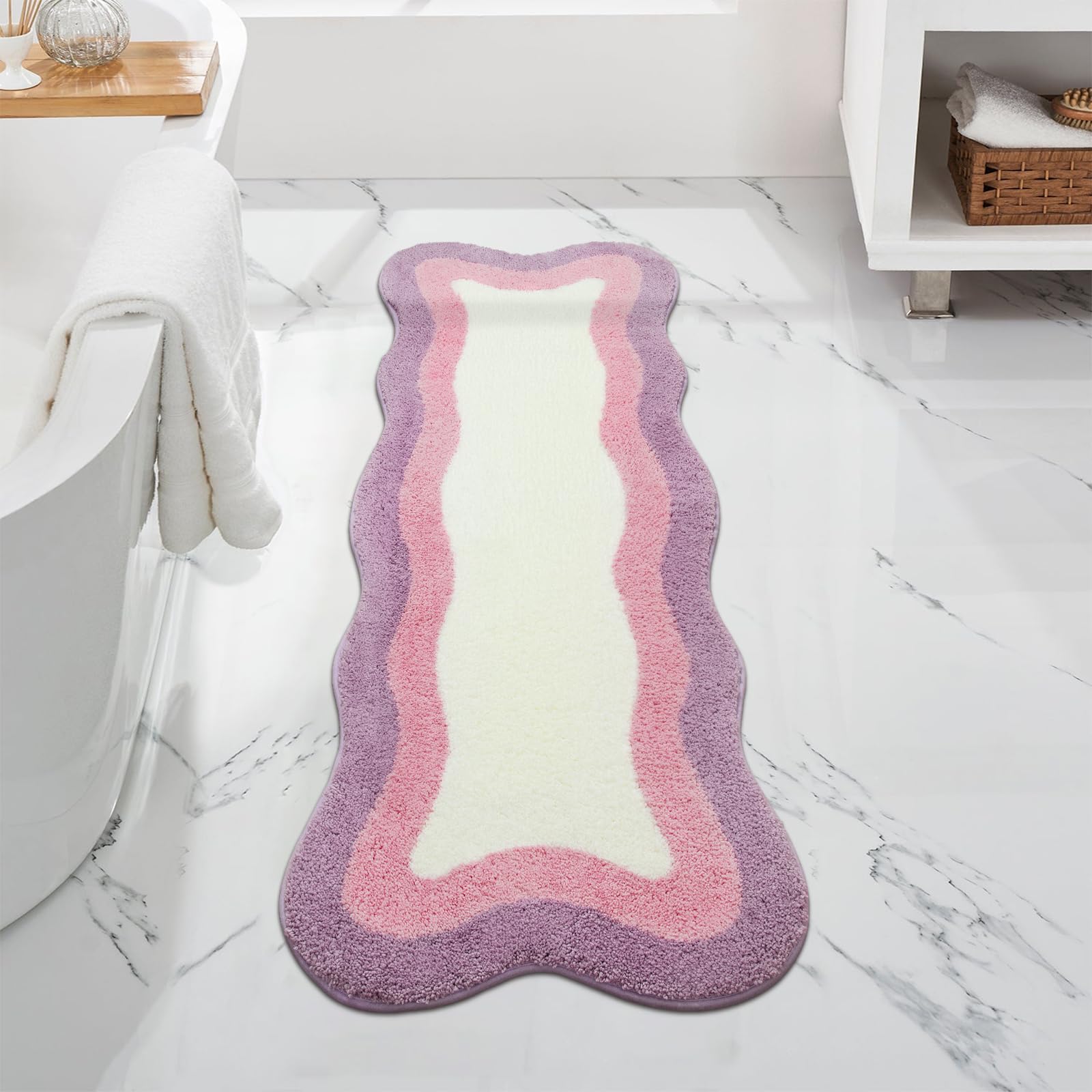 Bathroom Rugs Non Slip Washable, Soft Plush Irregular Shape Non Slip Bath Mat,Microfiber Machine Washable Floor Mat Carpet for Bath Sink Tub Shower
