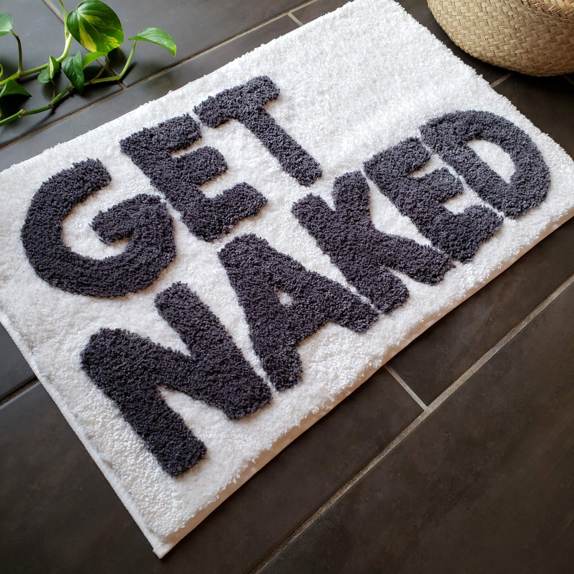 Get Naked Bath Mat for Bathtub - Cute Bath Rugs for Apartment Decor - Bath Mats for Bathroom as Shower Floor Mat - Tufted Gray and White Bathroom Rug - 31" x 20"
