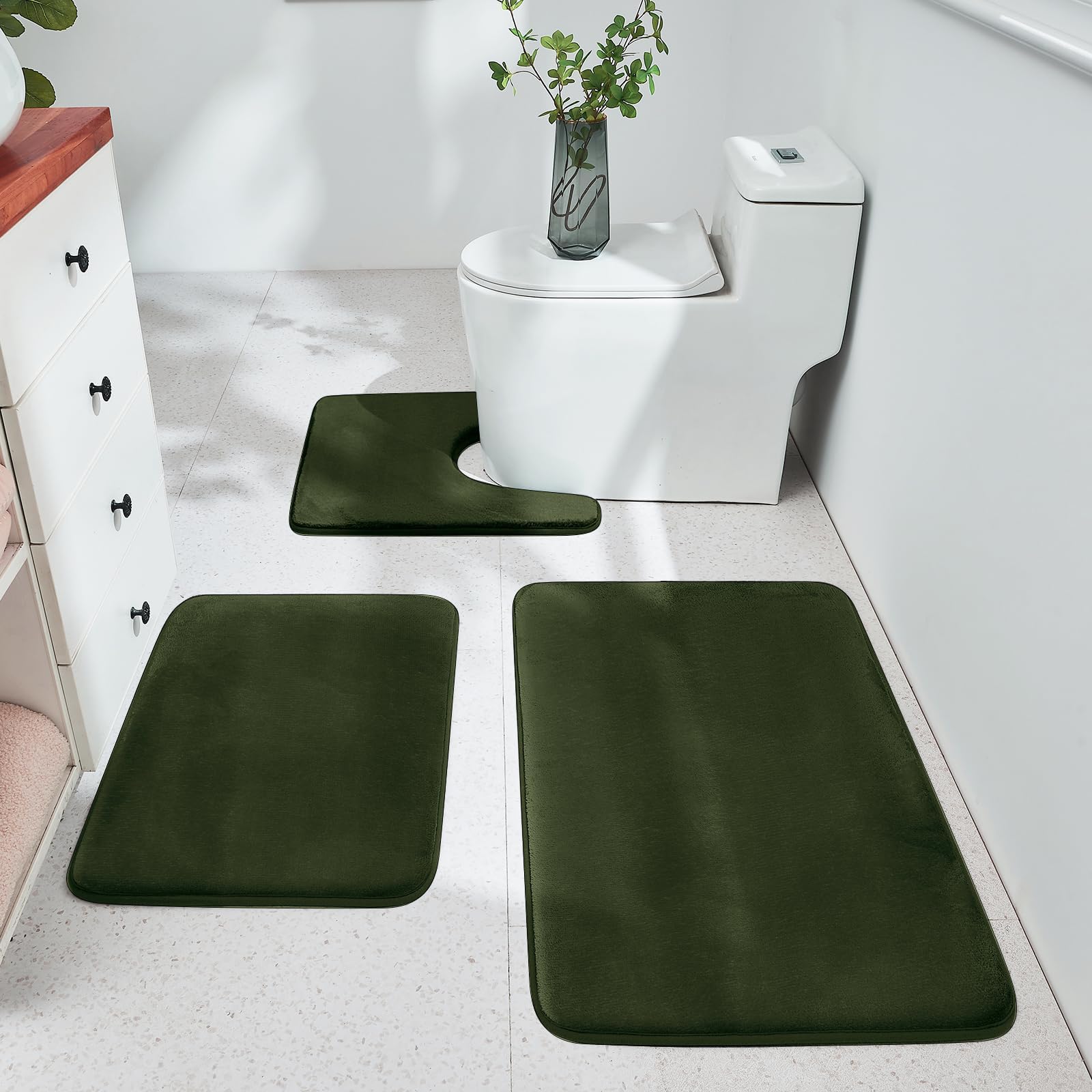 改HUXMEYSON Bathroom Rugs Sets 3 Piece, Ultra Soft Velvet Memory Foam Bath Rugs, Non-Slip &amp; PVC Backing Bathroom Mat Set, Washable Quick Dry Bathroom Rug - Black