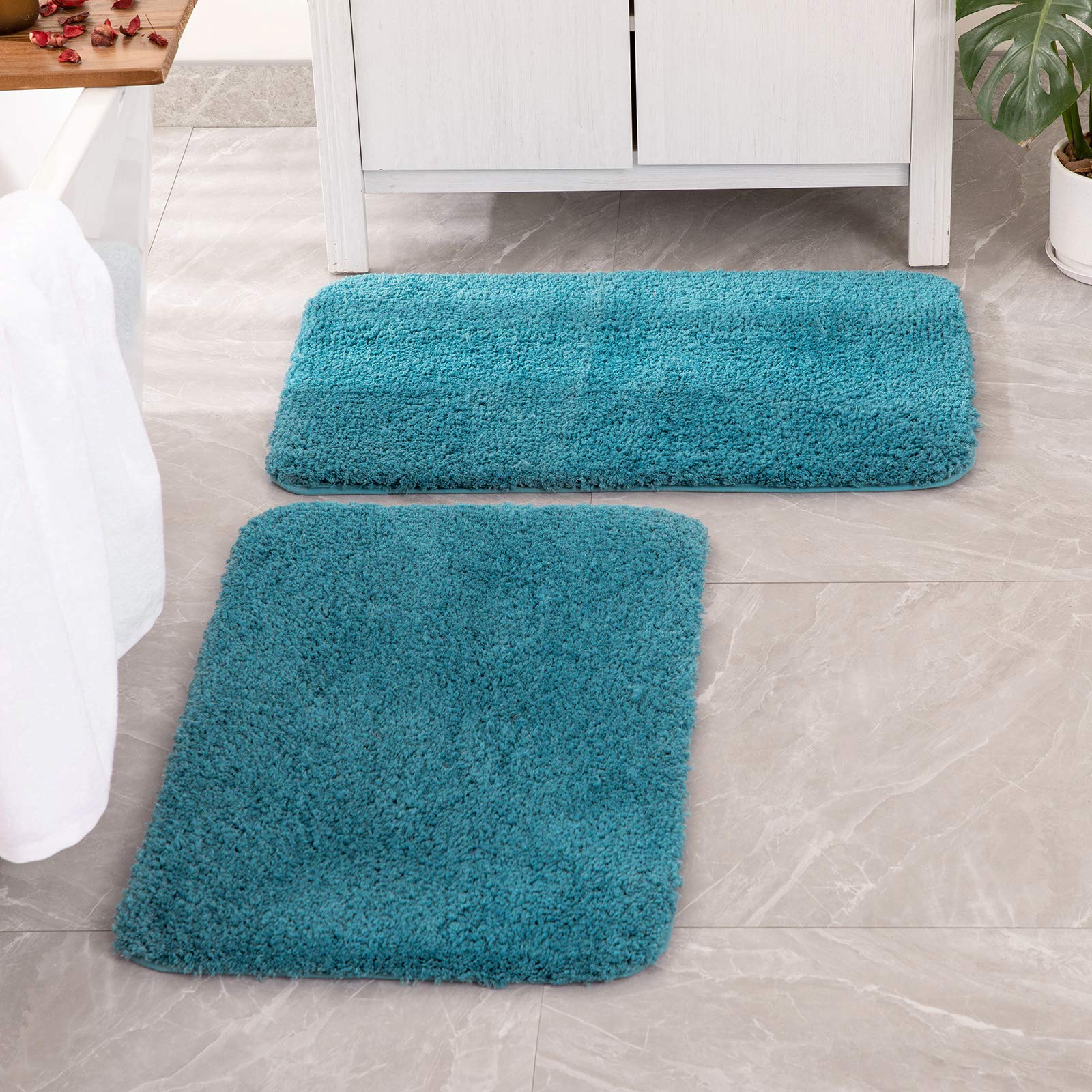 Pink Bathroom Rugs Sets 2 Piece - Absorbent Bath Mats Set Made of Thick Fluffy Microsiber for Bathroom Floor, Tub or Entryway, Non Slip Rubber Backside