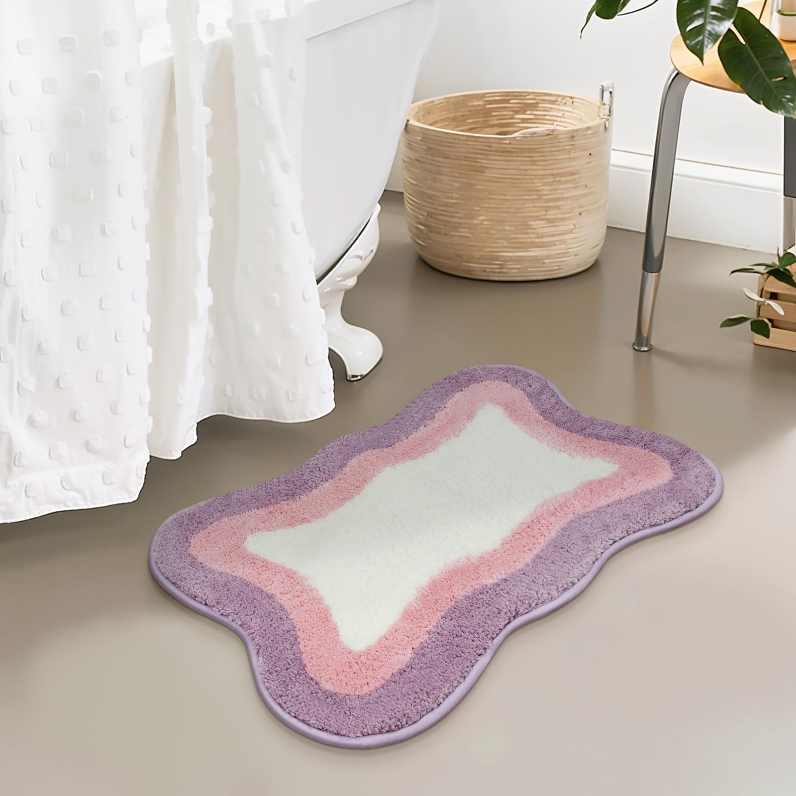 Bathroom Rugs Non Slip Washable, Soft Plush Irregular Shape Non Slip Bath Mat,Microfiber Machine Washable Floor Mat Carpet for Bath Sink Tub Shower