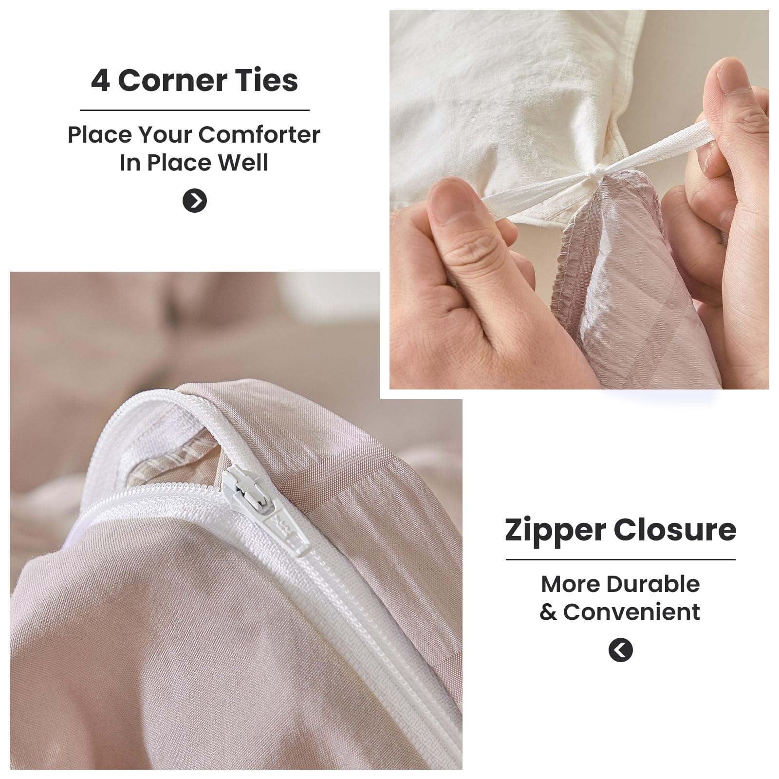 改WARMDERN Duvet Cover Set Queen Size, 3pcs Washed Microfiber White Bedding Set, Soft Breathable Striped Textured Seersucker Duvet Cover with Zipper Closure &amp; Corner Ties(White, Queen)