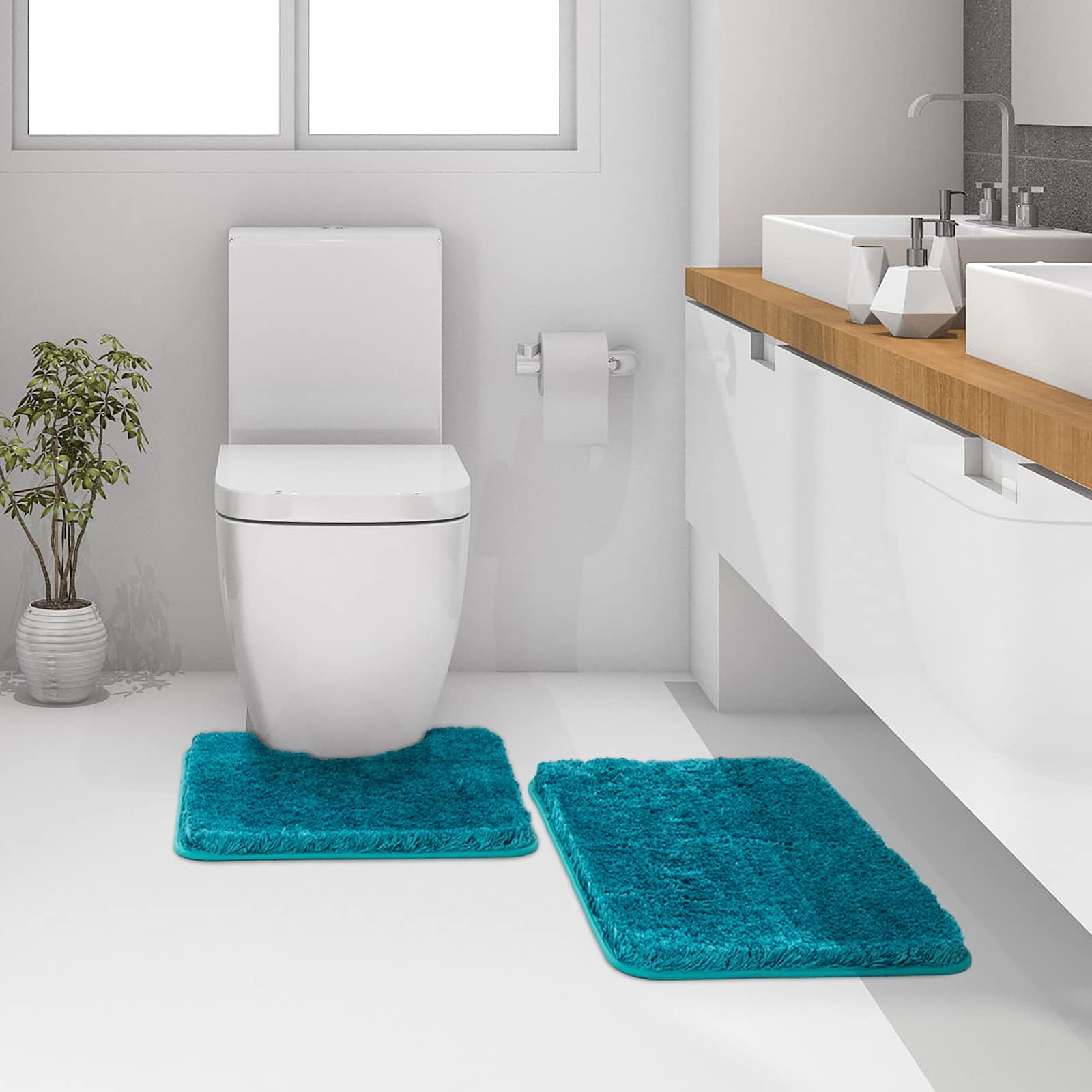 Pink Bathroom Rugs Sets 2 Piece - Absorbent Bath Mats Set Made of Thick Fluffy Microsiber for Bathroom Floor, Tub or Entryway, Non Slip Rubber Backside
