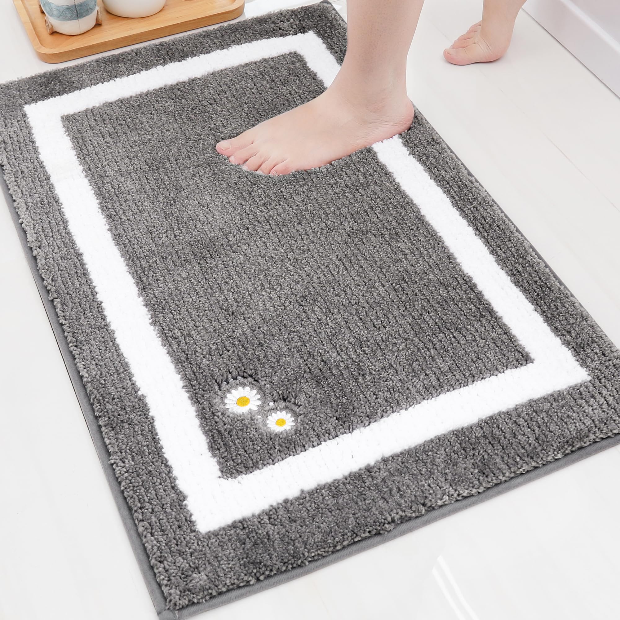 Bathroom-Rug-Non-Slip-Bath-Mats-for-Bathroom Absorbent and Soft Bathroom Mat Washable Bath Rugs Embroidered Floral Bathroom Rugs