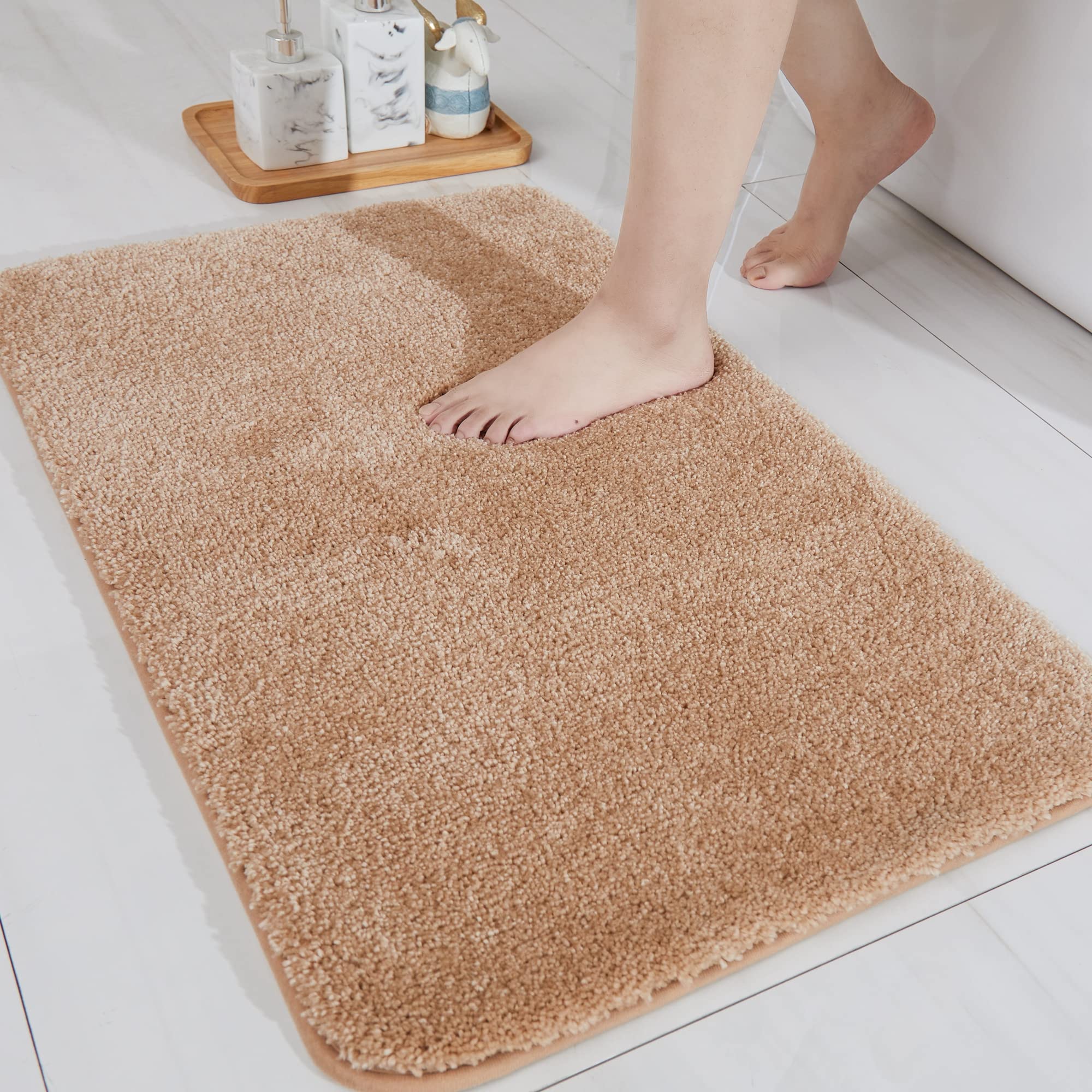 改COSY HOMEER Extra Thick Bath Rugs for Bathroom - Anti-Slip Bath Mats Soft Plush Yarn Shaggy 100% Strong Mirco Polyeste Mat Living Room Bedroom Mat Floor Water Absorbent(Green,16x24 - Inches)