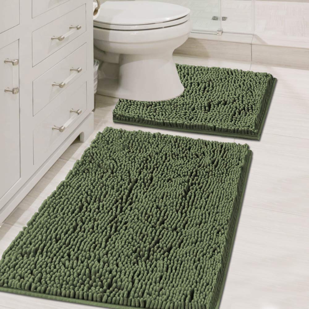 Bathroom Rug Set 2 Piece, Bath Mats for Bathroom Floor, Super Thick Soft Shaggy Chenille Bath Mats Machine Washable, Dry Fast Water Absorbent Bath Mats