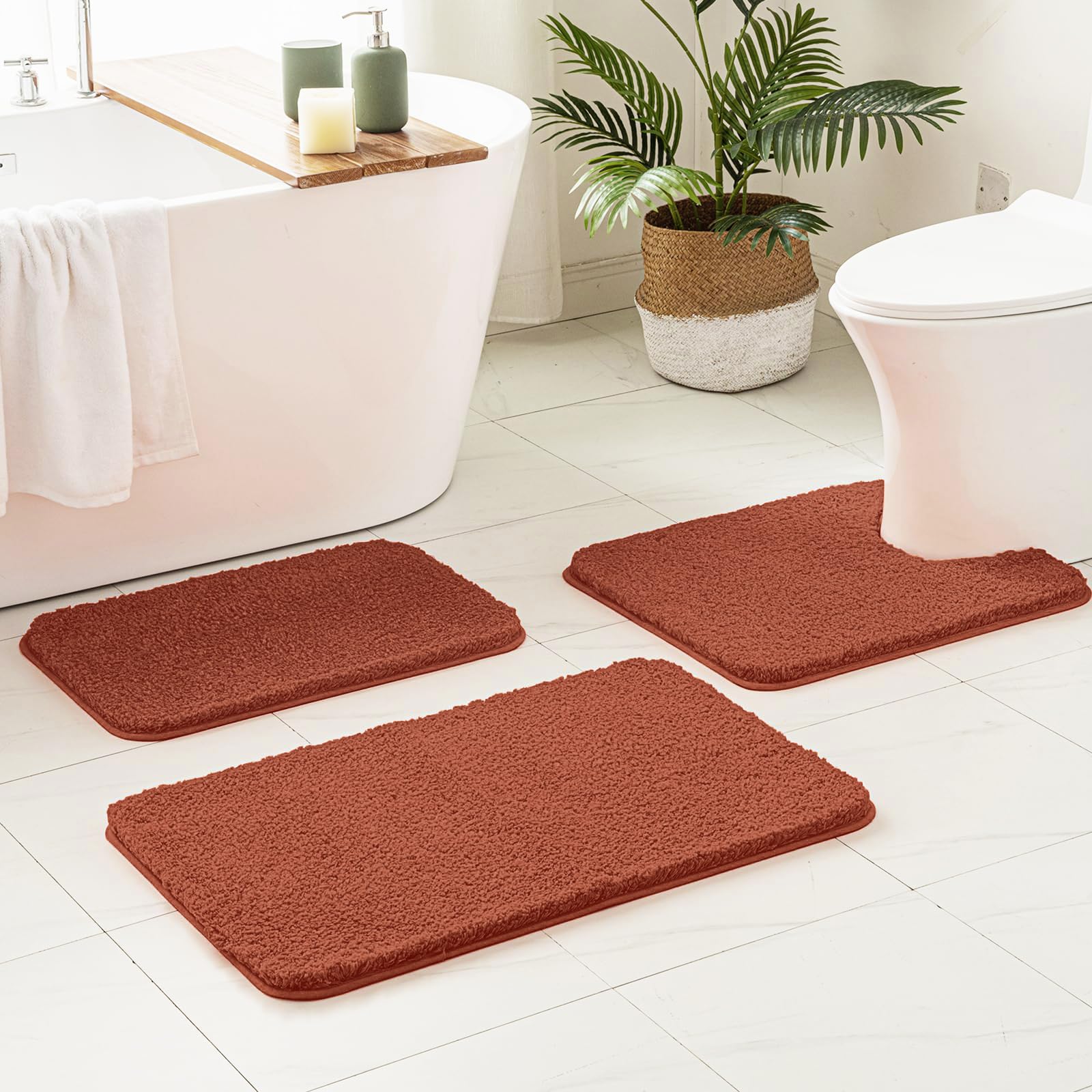 Pink Bathroom Rugs Sets 2 Piece - Absorbent Bath Mats Set Made of Thick Fluffy Microsiber for Bathroom Floor, Tub or Entryway, Non Slip Rubber Backside