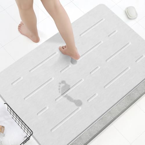 Large Stone Bath Mat, 32"x 20" Diatomaceous Earth Bath Mat for Bathroom, Quick Drying Long Bath Mat Stone Absorbing, Non-Slip Diatomite Hard Stone Shower Mat Instant Dry