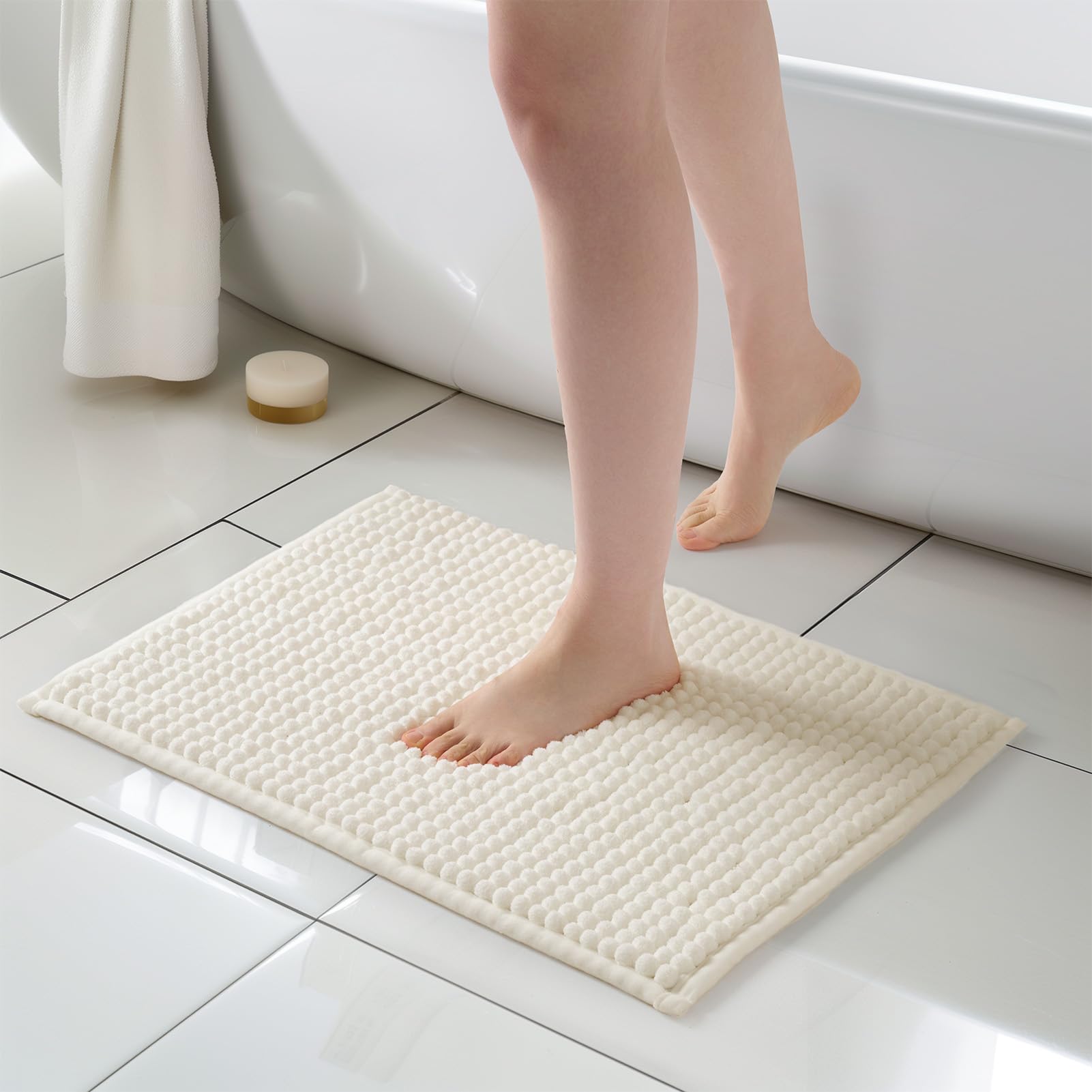 Chunky Ombre Chenille Bathroom Rug, Small Water Absorbent Soft Bath Rugs for Bathroom Floor, Thick Non Slip Cute Bath Mat Washable Quick Dry Shower Mats
