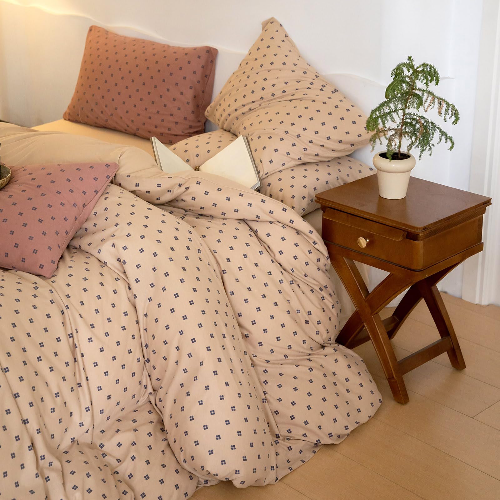 Cotton Grid Plaid Duvet Cover Set Full Modern Reversible Checkered Hotel Quality Zipper Closure Bedding Collection (NO Comforter)