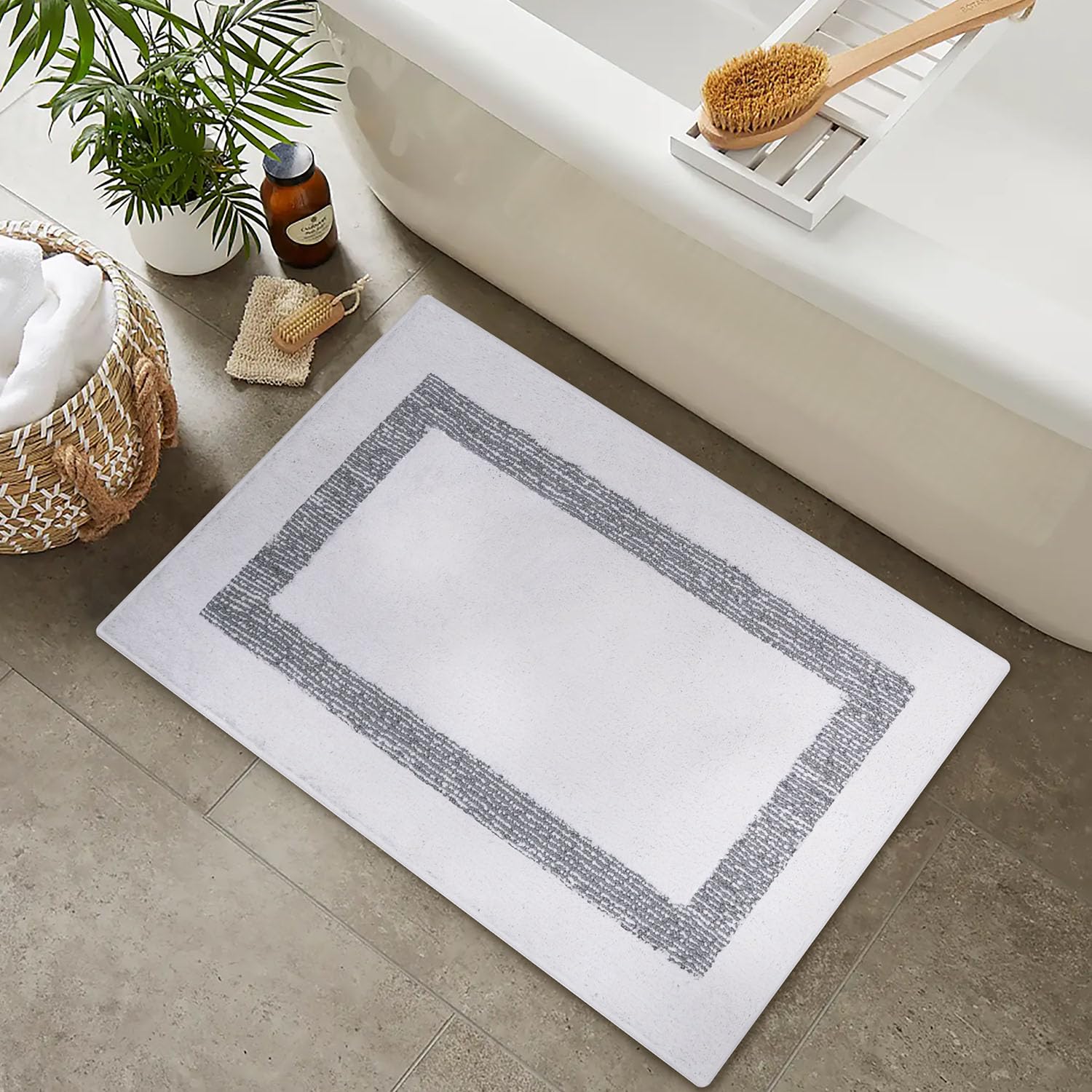 Melange Tufted Bathroom Rugs , Water Absorbent Soft Bath Mat for Bathroom Floor, Non Slip & Washable Shower Mat, Room Accessories Microfiber Bathroom Mat