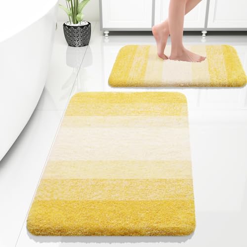 Luxury Bathroom Rug Set 2 Piece, Soft Absorbent Microfiber Bath Rug Set, Non-Slip Striped Bath Carpet, Machine Wash Dry, Bath Mats for Bathroom