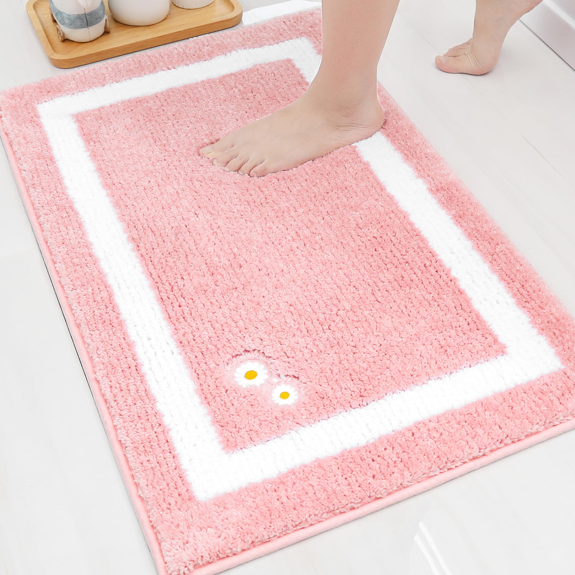 Bathroom-Rug-Non-Slip-Bath-Mats-for-Bathroom Absorbent and Soft Bathroom Mat Washable Bath Rugs Embroidered Floral Bathroom Rugs