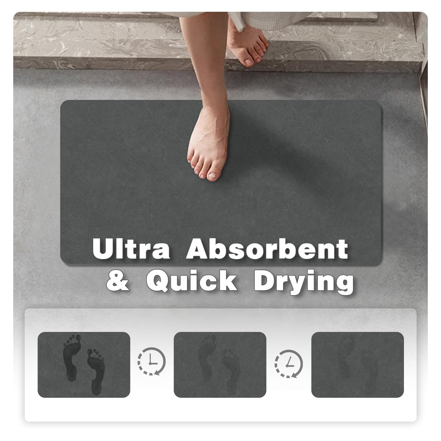 Quick Dry Bath Mat, Bathroom Rugs Non Slip Washable Thin Absorbent Bath Mat Fits Under Door Bathroom Floor Mat Perfect for Bath, Shower, or Sink