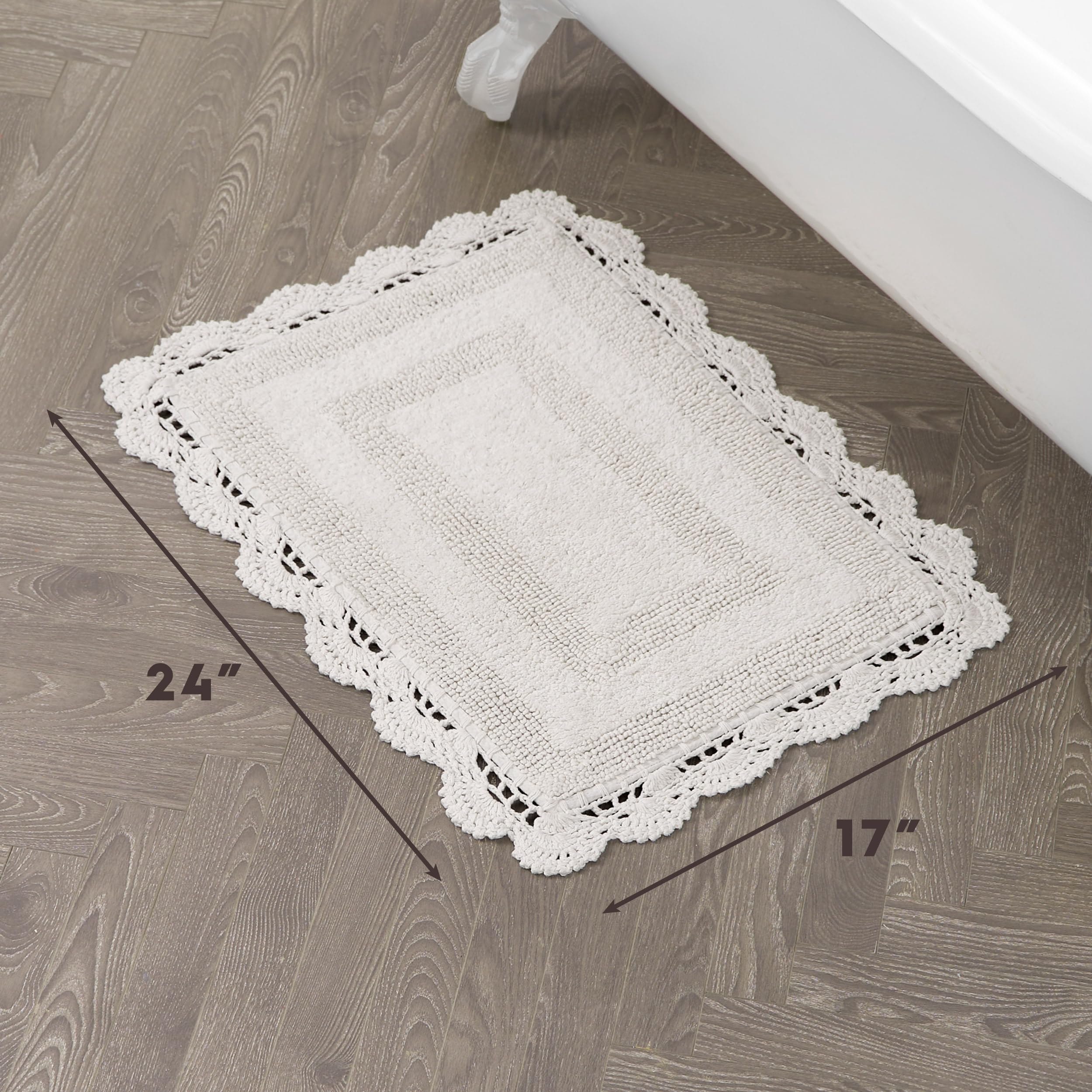改Laura Ashley Crochet Cotton 17x24/21x34 in. 2-Piece Bath Rug Set, Creamy White