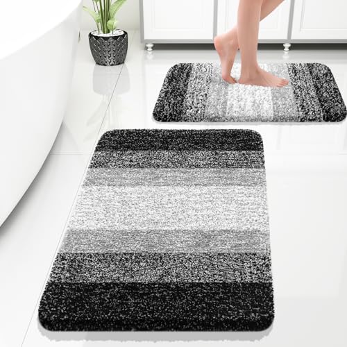 Luxury Bathroom Rug Set 2 Piece, Soft Absorbent Microfiber Bath Rug Set, Non-Slip Striped Bath Carpet, Machine Wash Dry, Bath Mats for Bathroom