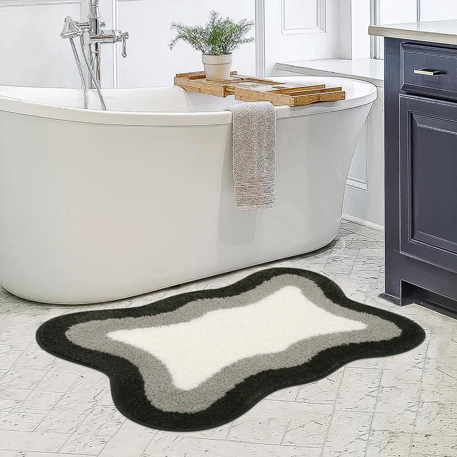Bathroom Rugs Non Slip Washable, Soft Plush Irregular Shape Non Slip Bath Mat,Microfiber Machine Washable Floor Mat Carpet for Bath Sink Tub Shower