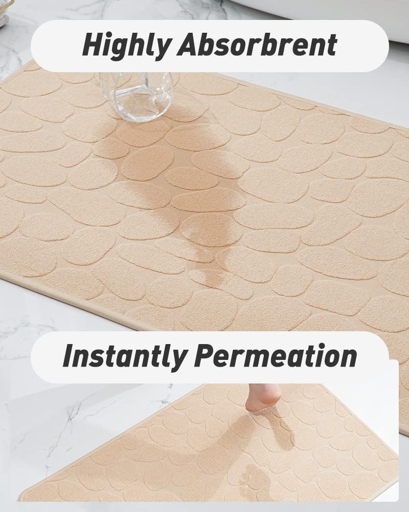 改COCOER Non Slip Bath Mat Super Absorbent Cobblestone Bathroom Rugs, Low Pile Rubber Backed Bathroom Mats for Bathroom Floor Mat, Machine Washable Towel Bath Rugs for Bathroom, 17"x28" Gray