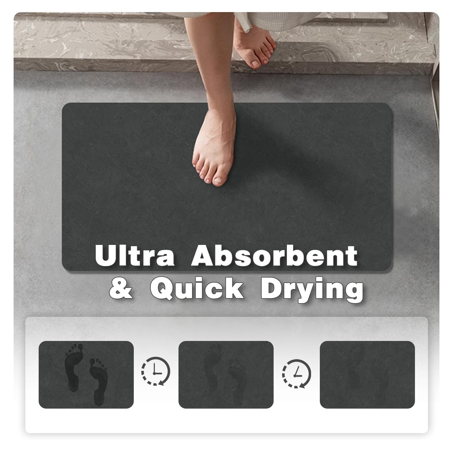 Quick Dry Bath Mat, Bathroom Rugs Non Slip Washable Thin Absorbent Bath Mat Fits Under Door Bathroom Floor Mat Perfect for Bath, Shower, or Sink
