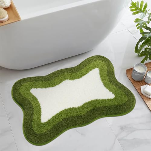 Bathroom Rugs Non Slip Washable, Soft Plush Irregular Shape Non Slip Bath Mat,Microfiber Machine Washable Floor Mat Carpet for Bath Sink Tub Shower