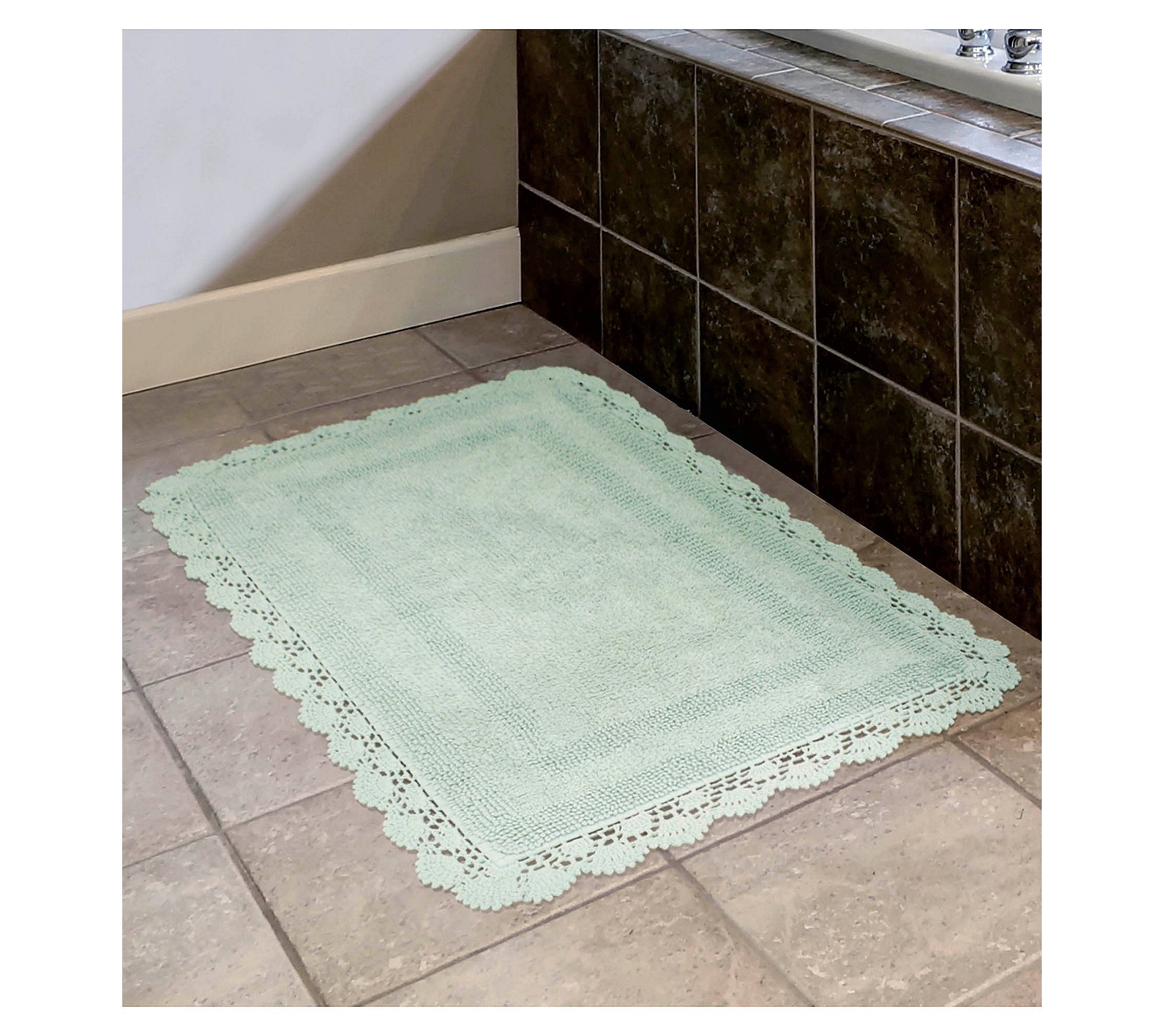 改Laura Ashley Crochet Cotton 17x24/21x34 in. 2-Piece Bath Rug Set, Creamy White