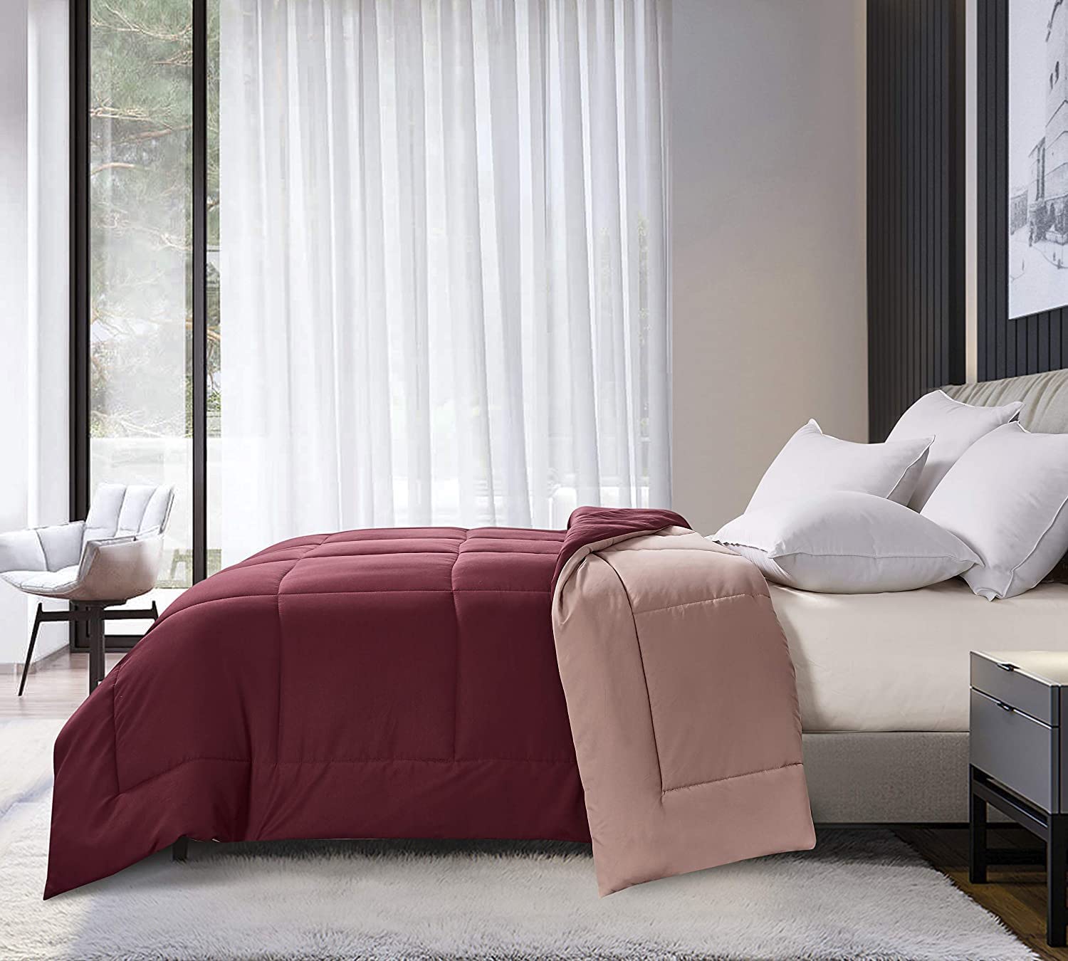 Comforter Breathable Microfiber Duvet Insert, Summer Cooling Winter Warm Reversible Down Alternative Quilt Comforter for All Season