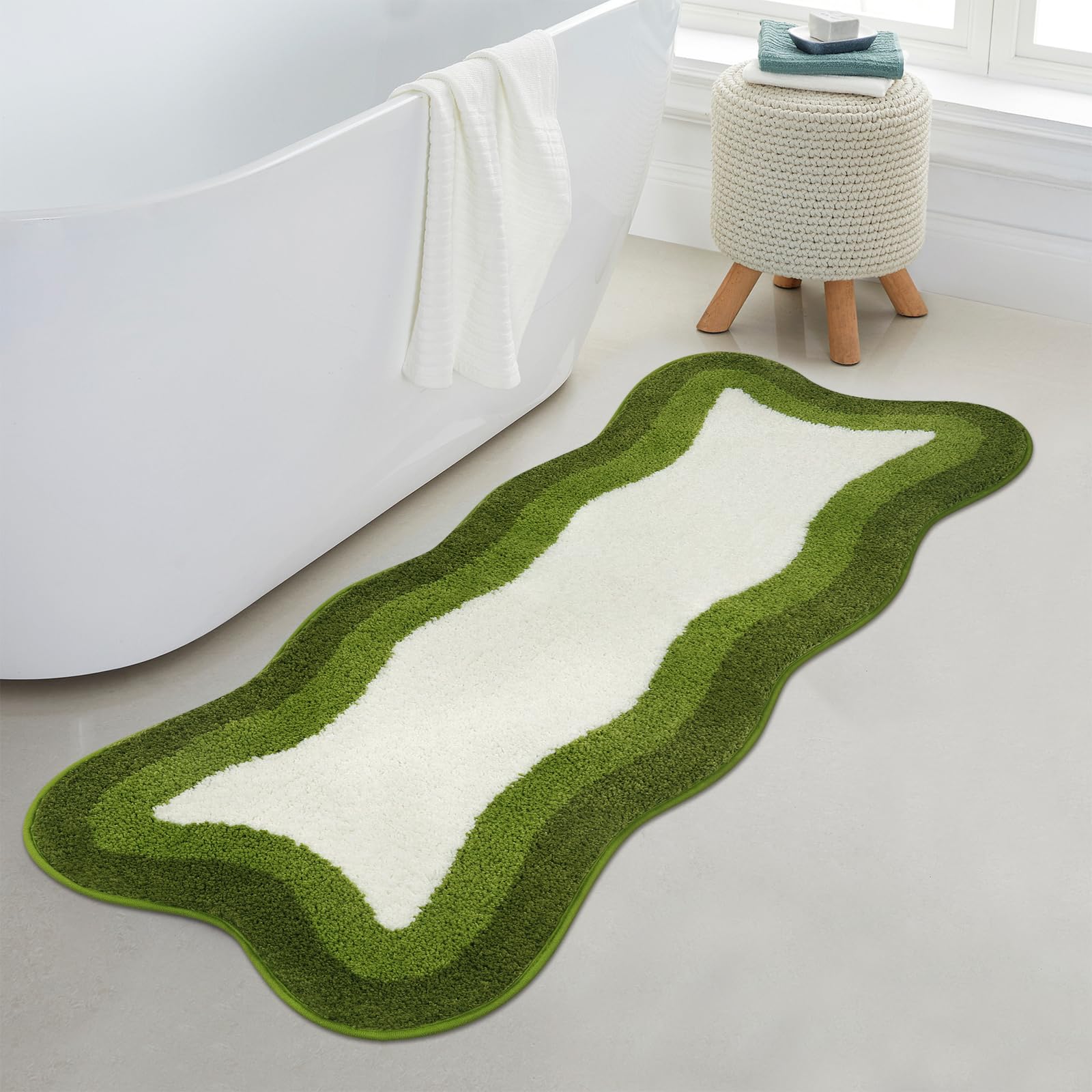 Bathroom Rugs Non Slip Washable, Soft Plush Irregular Shape Non Slip Bath Mat,Microfiber Machine Washable Floor Mat Carpet for Bath Sink Tub Shower