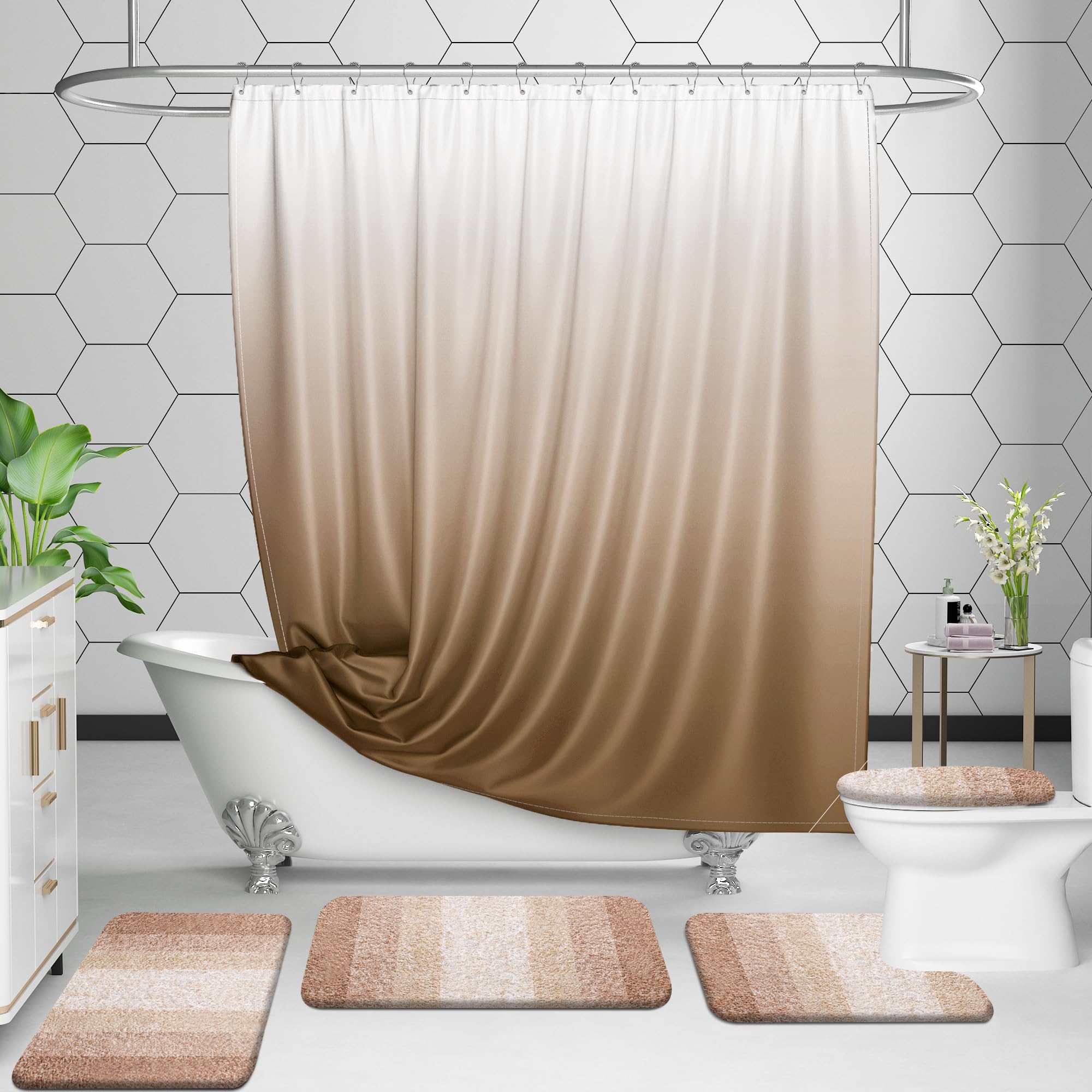 Luxury Bathroom Rug Set 2 Piece, Soft Absorbent Microfiber Bath Rug Set, Non-Slip Striped Bath Carpet, Machine Wash Dry, Bath Mats for Bathroom