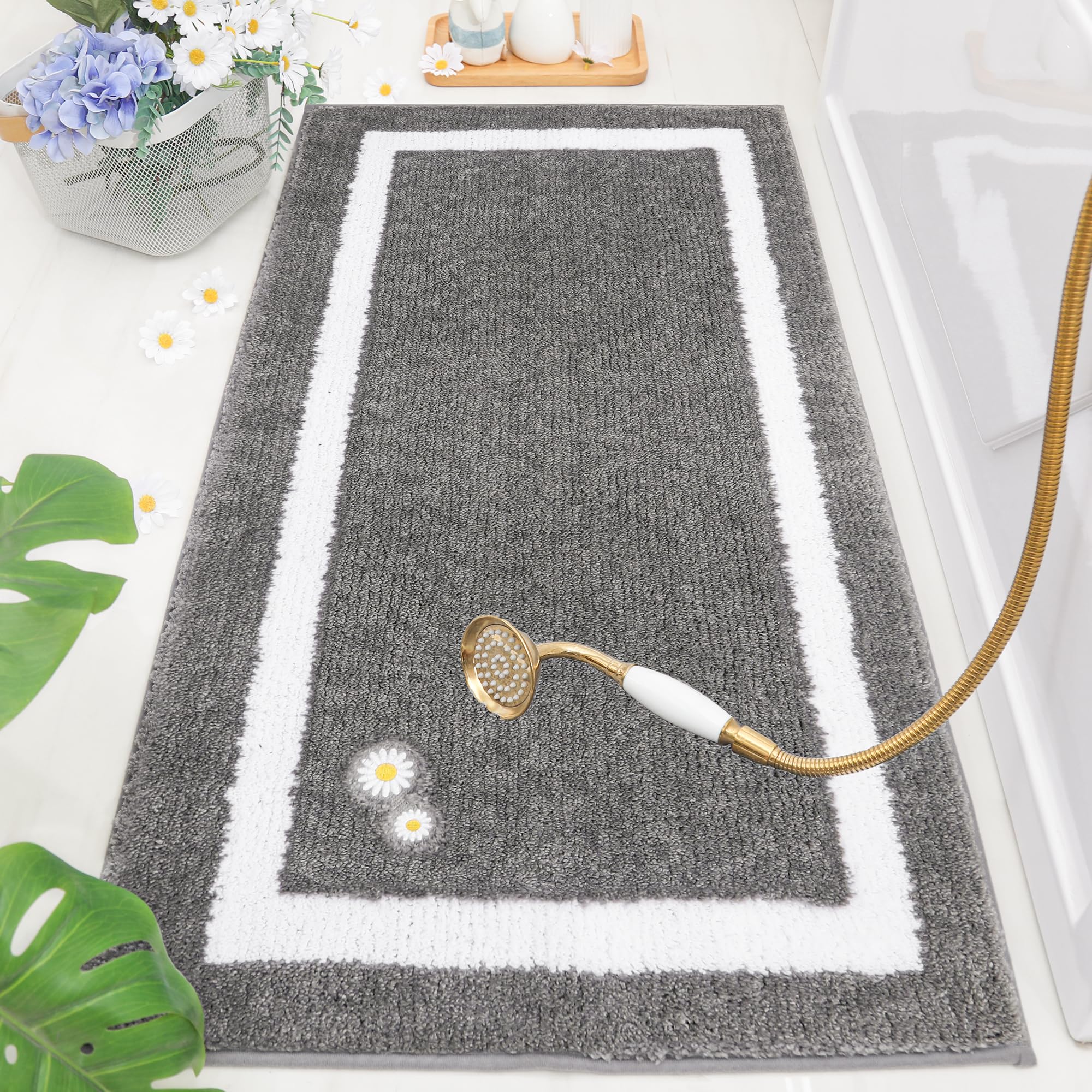 改BEQHAUSE Bathroom-Rug-Non-Slip-Bath-Mats-for-Bathroom Absorbent and Soft Bathroom Mat Washable Bath Rugs Embroidered Floral Bathroom Rugs Beige Bath Mat 20" x32