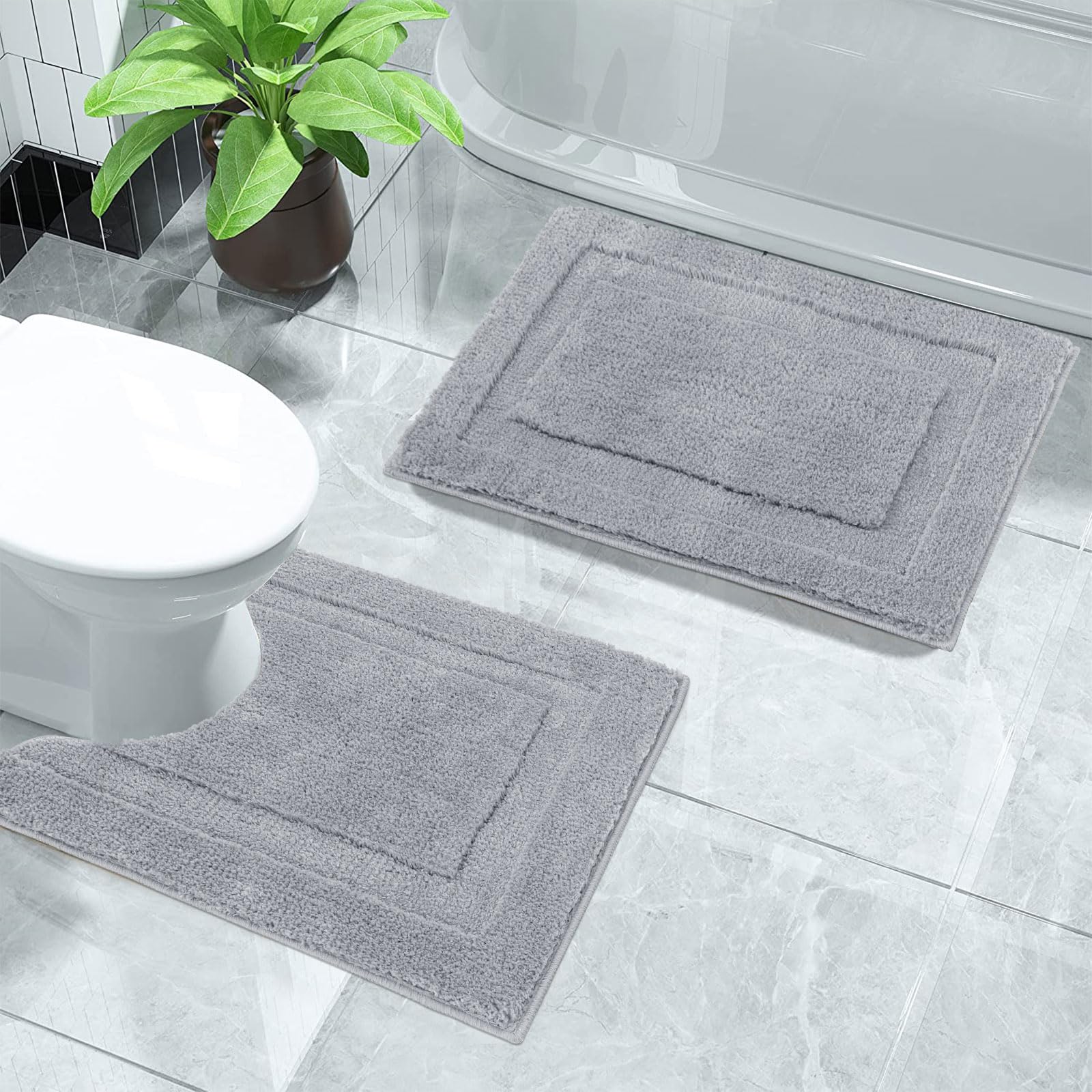 Super Soft Bath Rugs Set of 2 Pieces Bath Mat for Bathroom Rug Non Slip Plush Bath Rug Absorbent Bathroom Rug Set Washable
