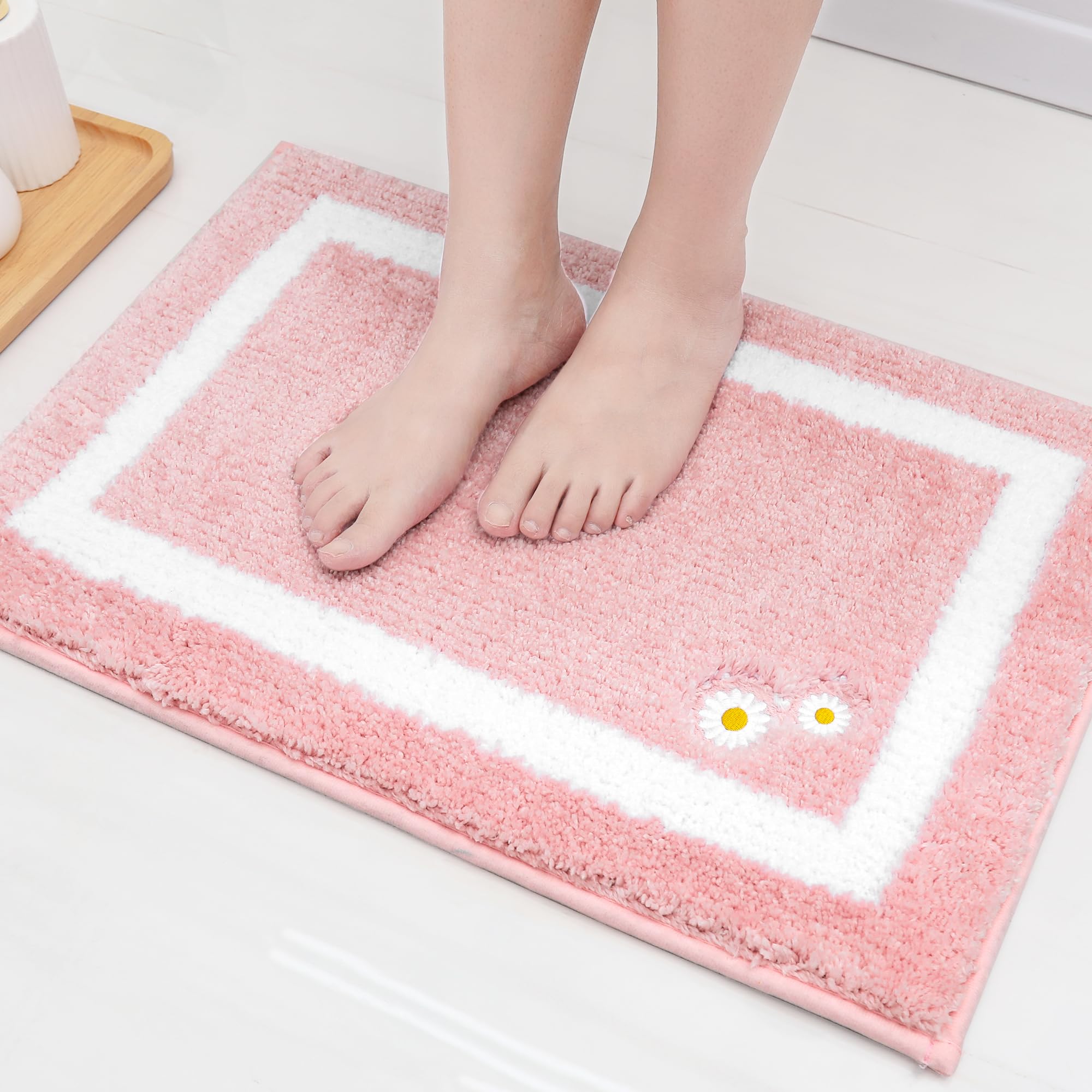 改BEQHAUSE Bathroom-Rug-Non-Slip-Bath-Mats-for-Bathroom Absorbent and Soft Bathroom Mat Washable Bath Rugs Embroidered Floral Bathroom Rugs Beige Bath Mat 20" x32