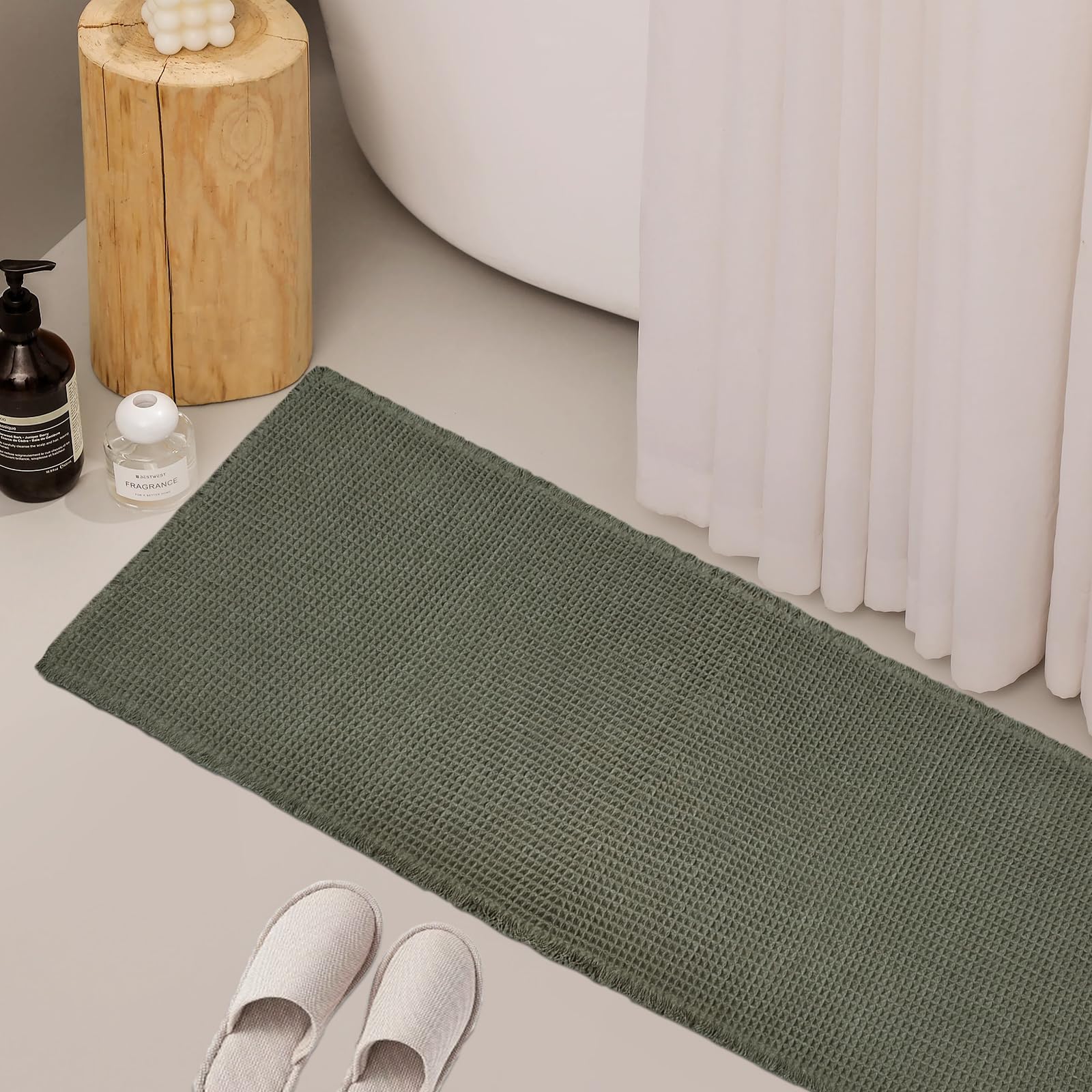 Grey Waffle Bath Mat,Super Absorbent Non Slip Bathroom Rug,Gray Machine Washable Ultra Soft Floor Mats