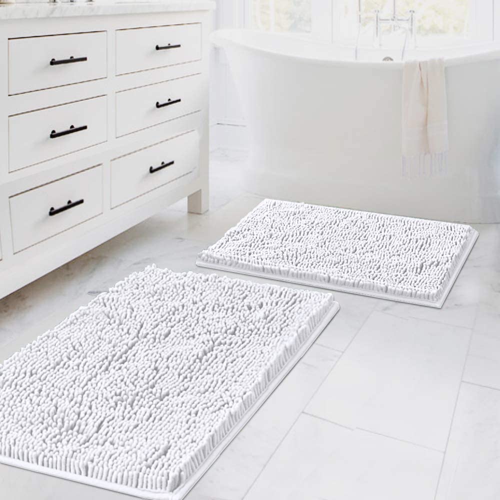 Bathroom Rug Set 2 Piece, Bath Mats for Bathroom Floor, Super Thick Soft Shaggy Chenille Bath Mats Machine Washable, Dry Fast Water Absorbent Bath Mats