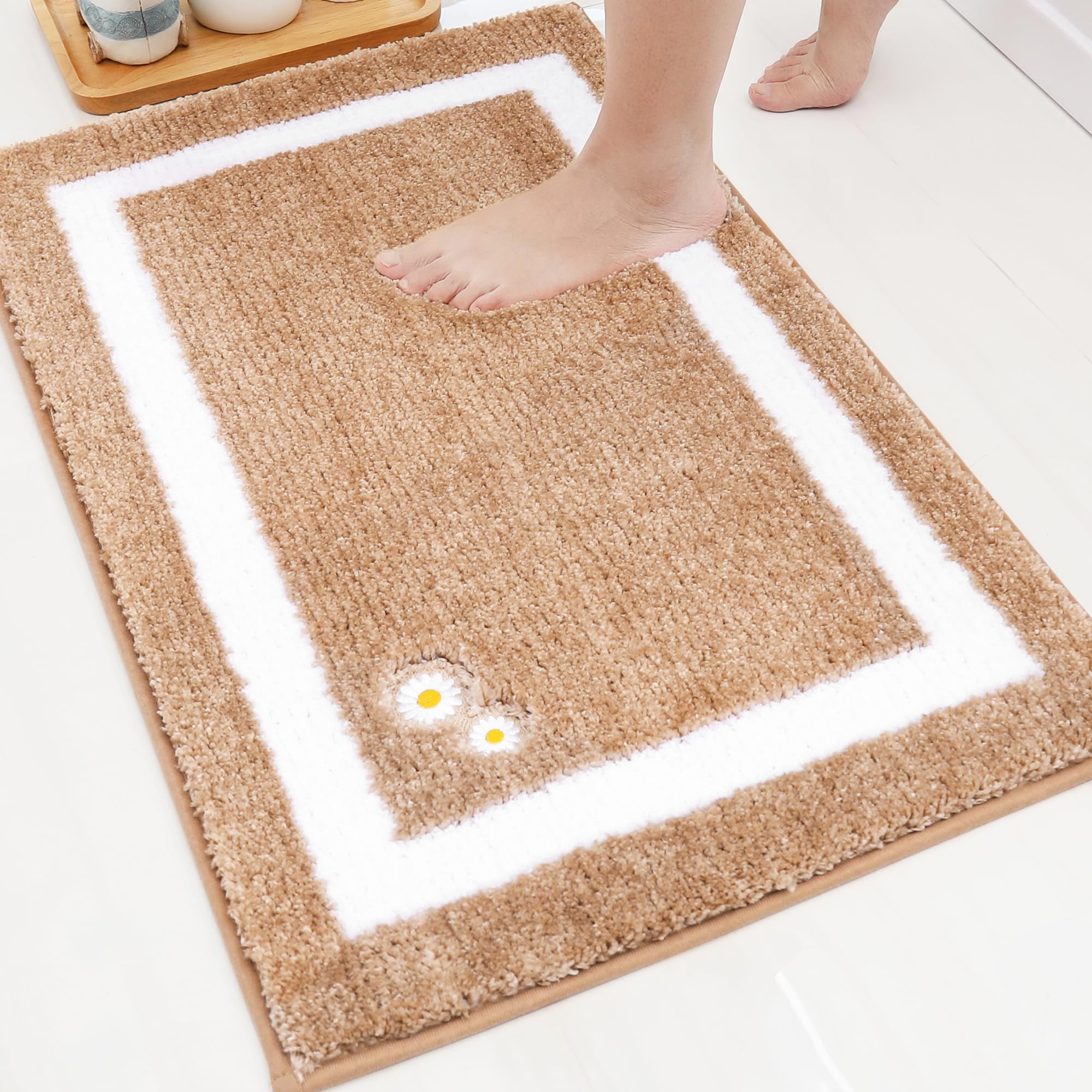 Bathroom-Rug-Non-Slip-Bath-Mats-for-Bathroom Absorbent and Soft Bathroom Mat Washable Bath Rugs Embroidered Floral Bathroom Rugs