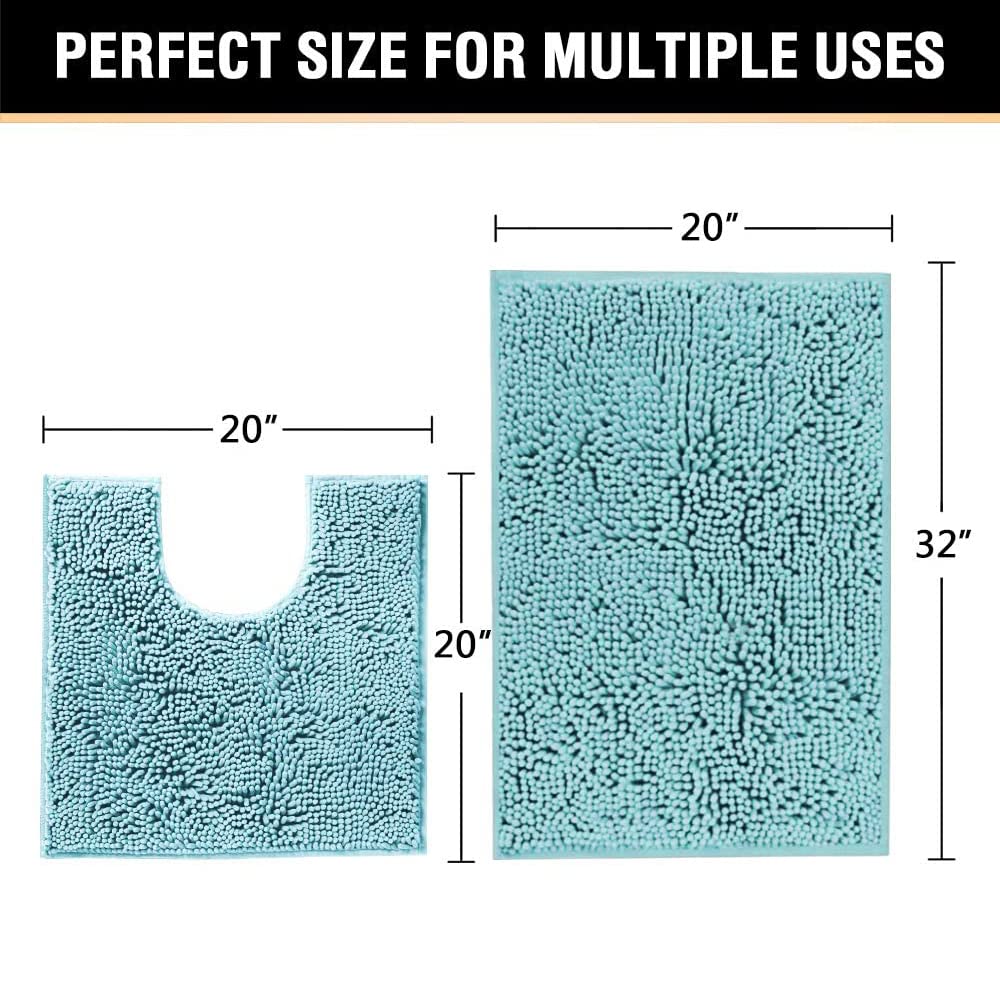 Bathroom Rug Set 2 Piece, Bath Mats for Bathroom Floor, Super Thick Soft Shaggy Chenille Bath Mats Machine Washable, Dry Fast Water Absorbent Bath Mats