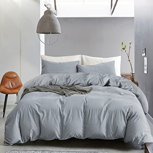 100% Washed Cotton Durable Soft Comfy Duvet Cover Set, 3 Pieces Duvet Cover with Zipper Closure