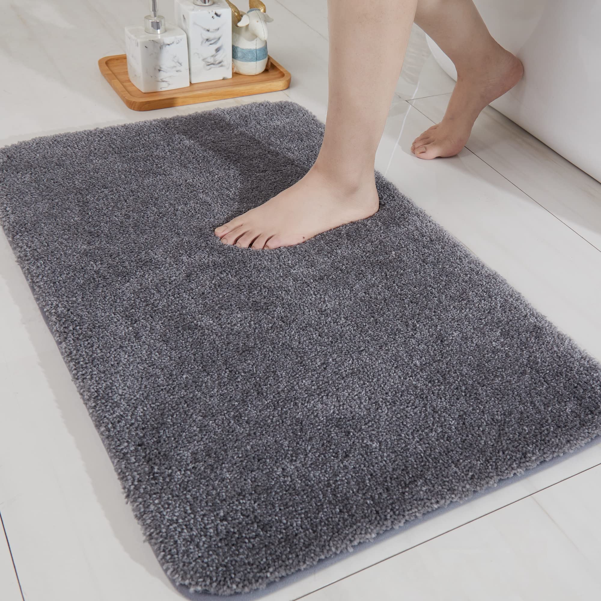 改COSY HOMEER Extra Thick Bath Rugs for Bathroom - Anti-Slip Bath Mats Soft Plush Yarn Shaggy 100% Strong Mirco Polyeste Mat Living Room Bedroom Mat Floor Water Absorbent(Green,16x24 - Inches)