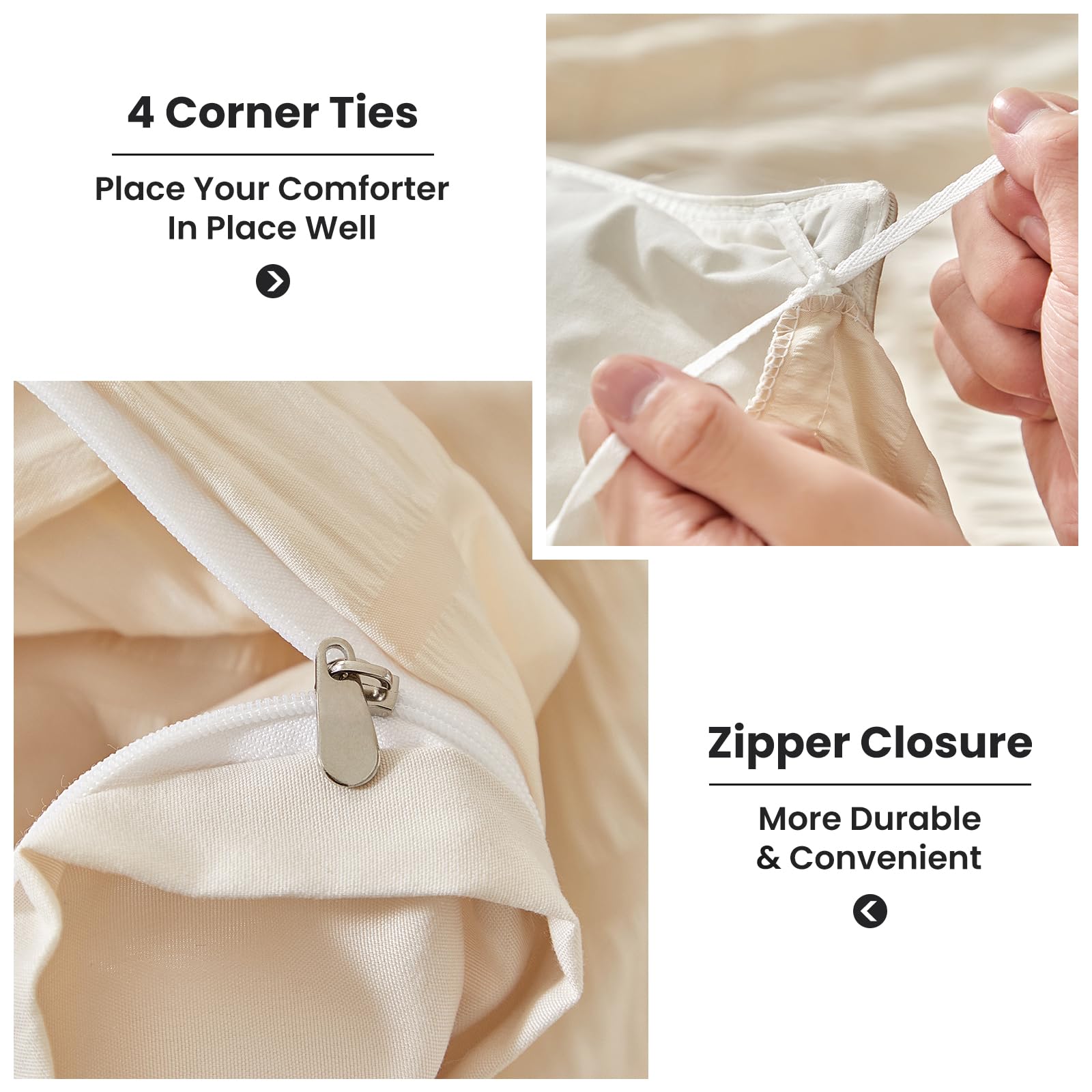 Duvet Cover Set Queen Size, 3pcs Washed Microfiber White Bedding Set, Soft Breathable Striped Textured Seersucker Duvet Cover with Zipper Closure & Corner Ties