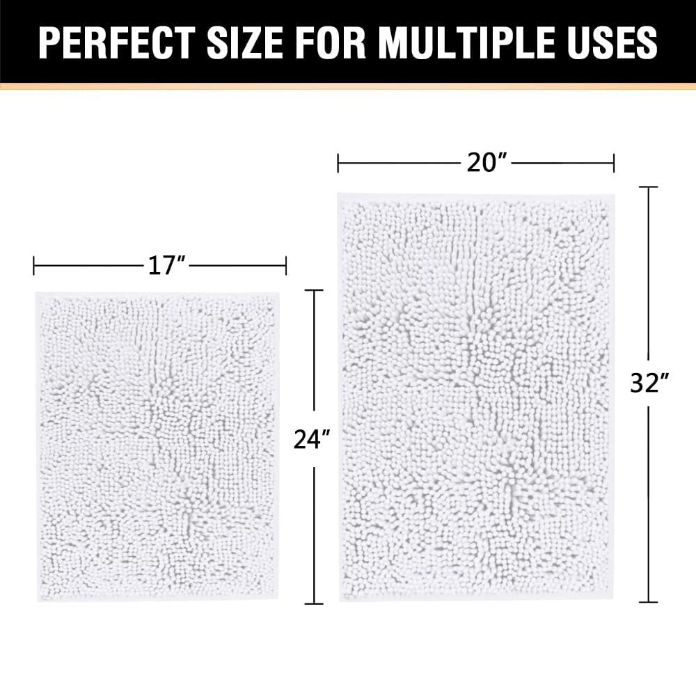 Bathroom Rug Set 2 Piece, Bath Mats for Bathroom Floor, Super Thick Soft Shaggy Chenille Bath Mats Machine Washable, Dry Fast Water Absorbent Bath Mats